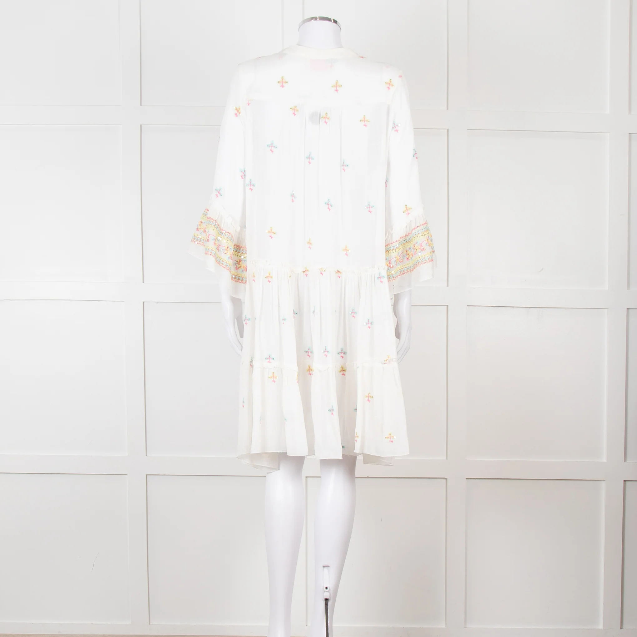 Miss June White Beach Dress with Pastel Embroidery - Image 5