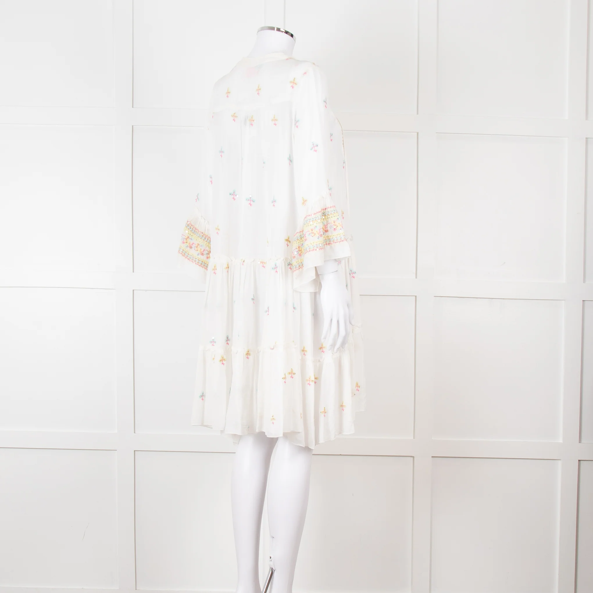 Miss June White Beach Dress with Pastel Embroidery - Image 6