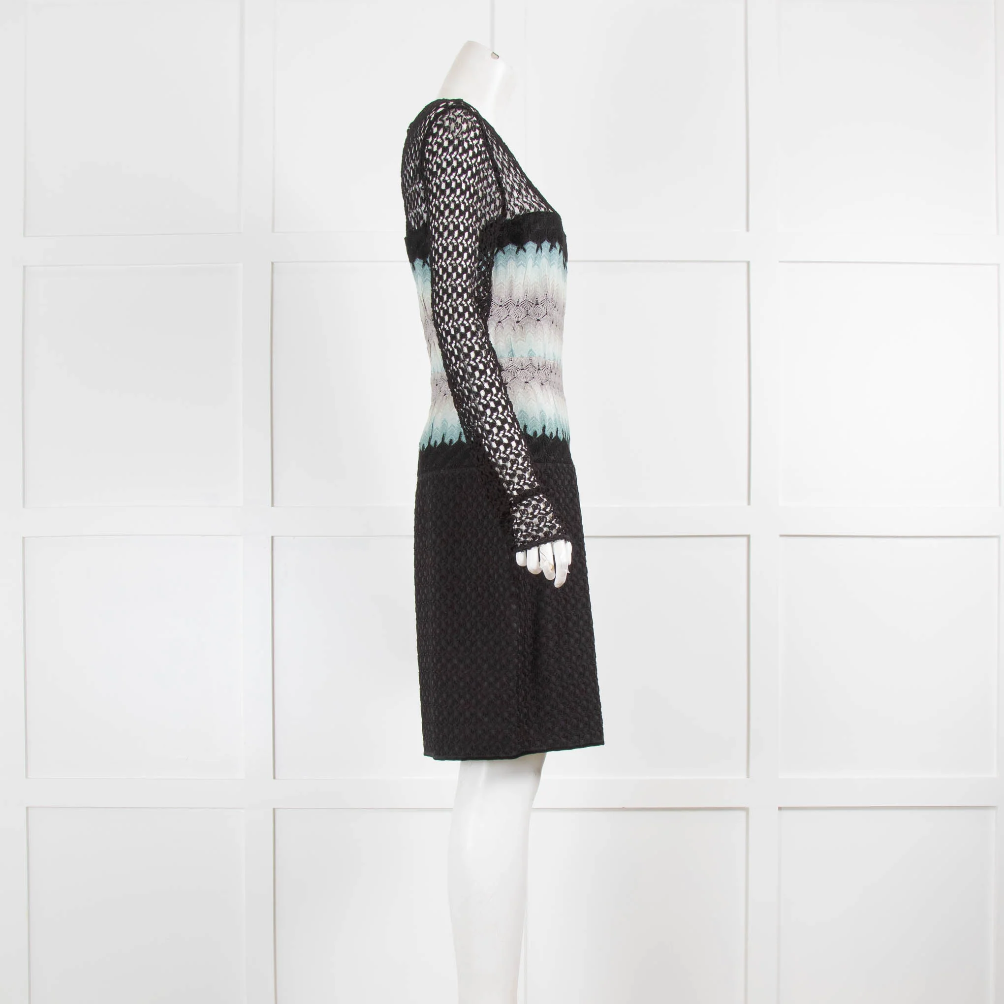 Missoni Black Patterned Knit Dress with Crochet Top - Image 2