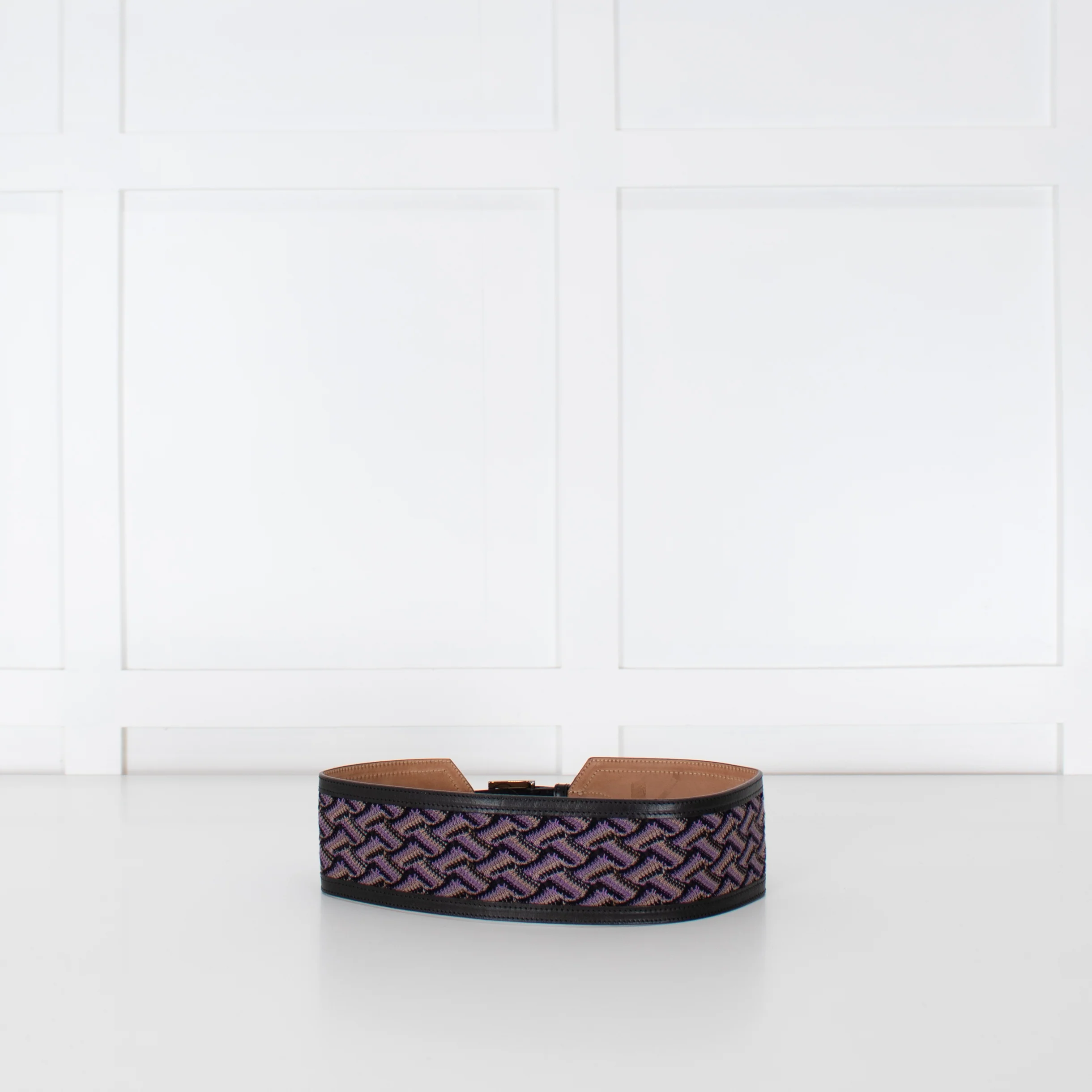 Missoni Black Purple Zig Zag Leather Trim Wide Belt - Image 4