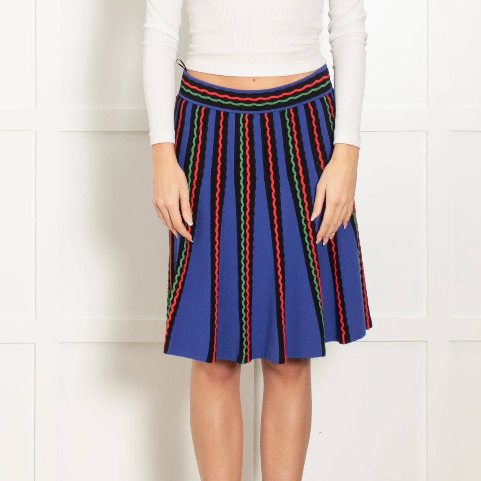 Missoni Blue Black Red Green Knitted Stripe Skirt - Image 2