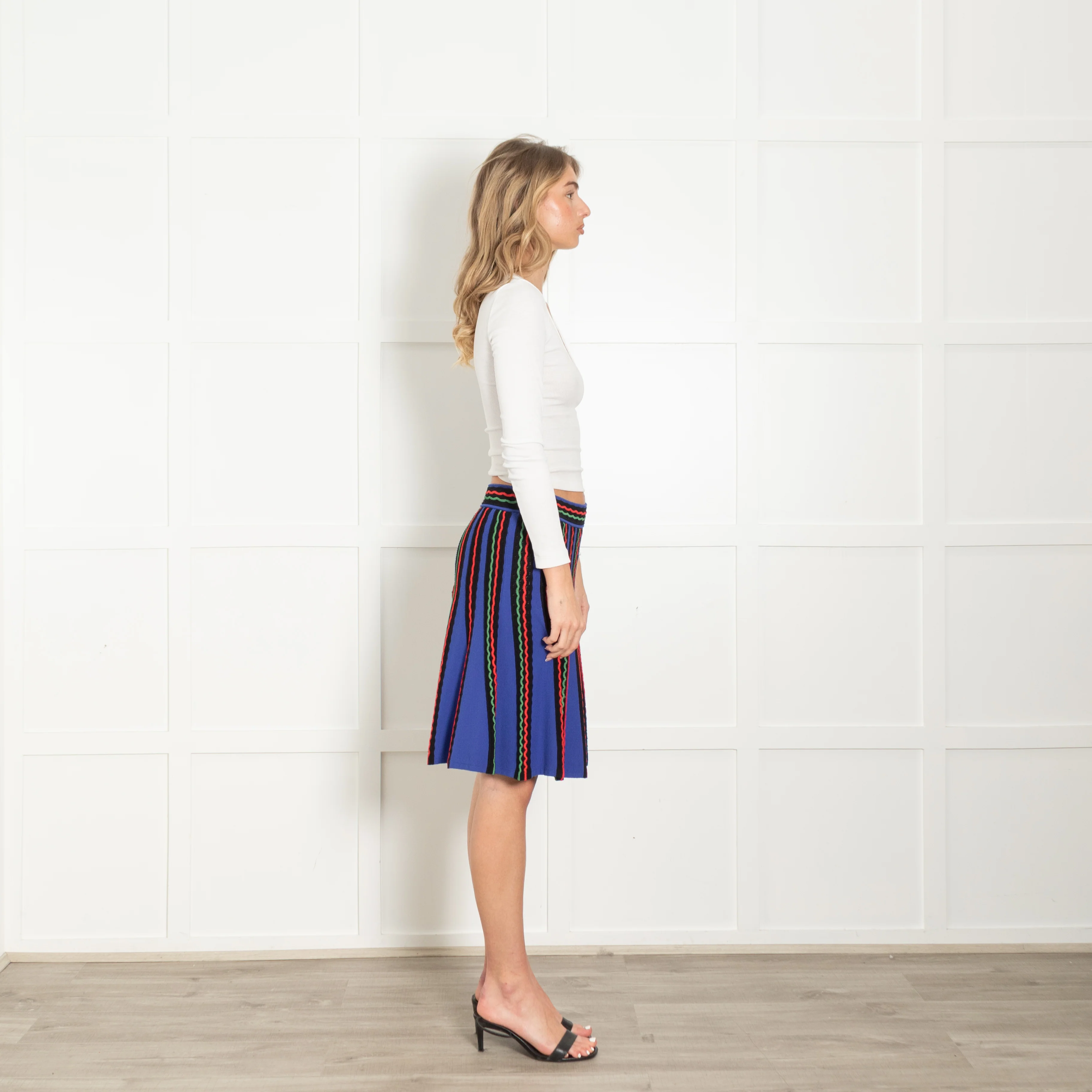 Missoni Blue Black Red Green Knitted Stripe Skirt - Image 6