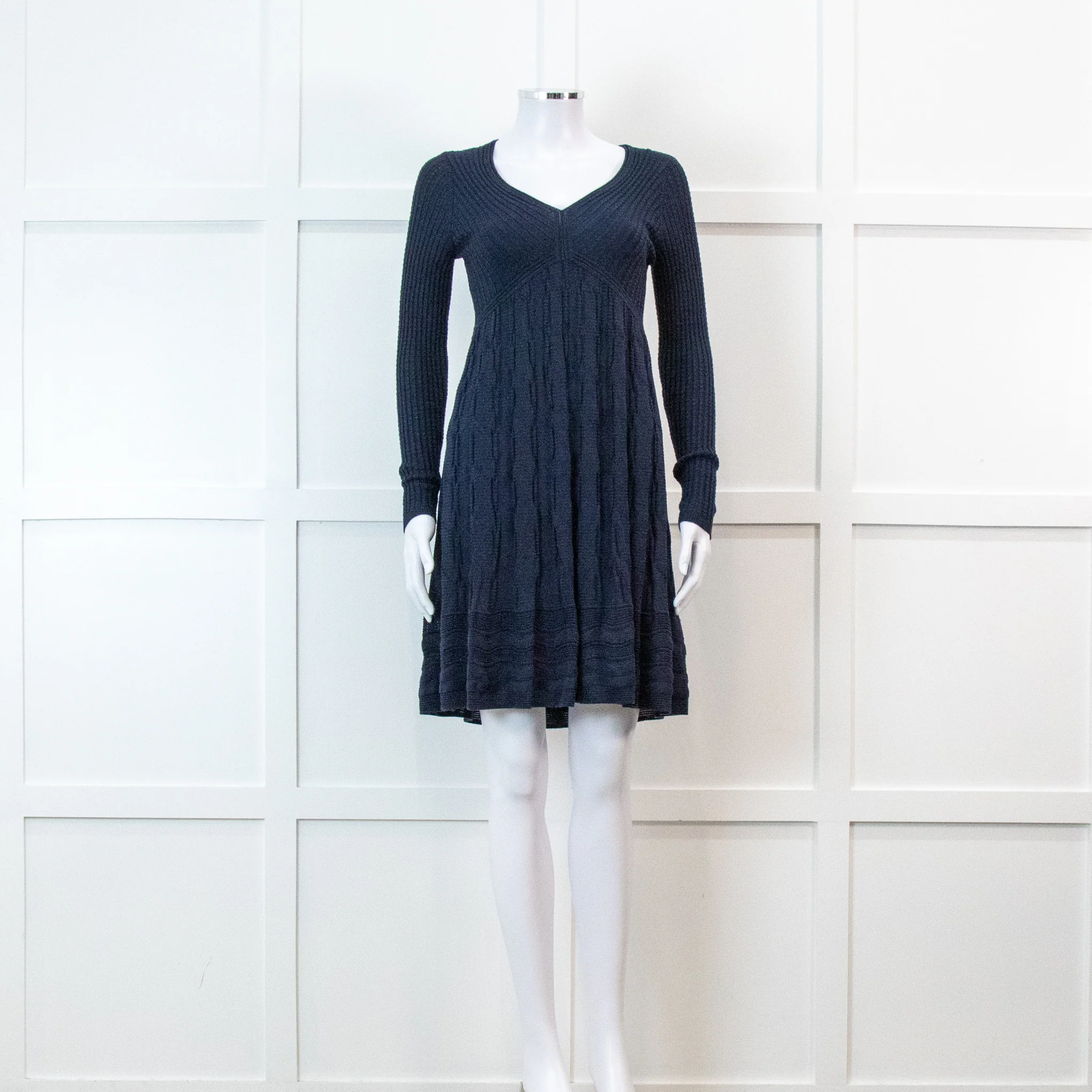 Missoni Blue Long Sleeve Knit V Neck Mini Dress