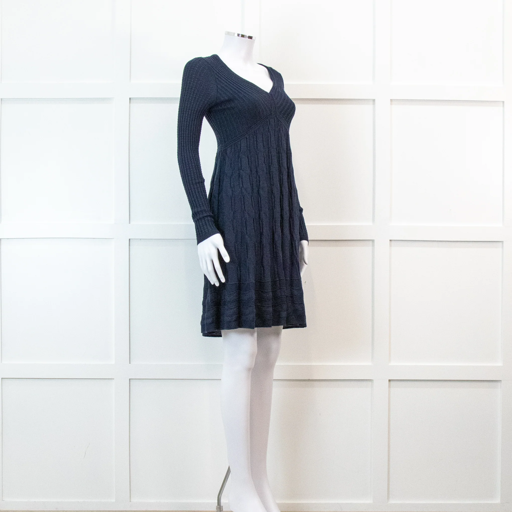 Missoni Blue Long Sleeve Knit V Neck Mini Dress - Image 2