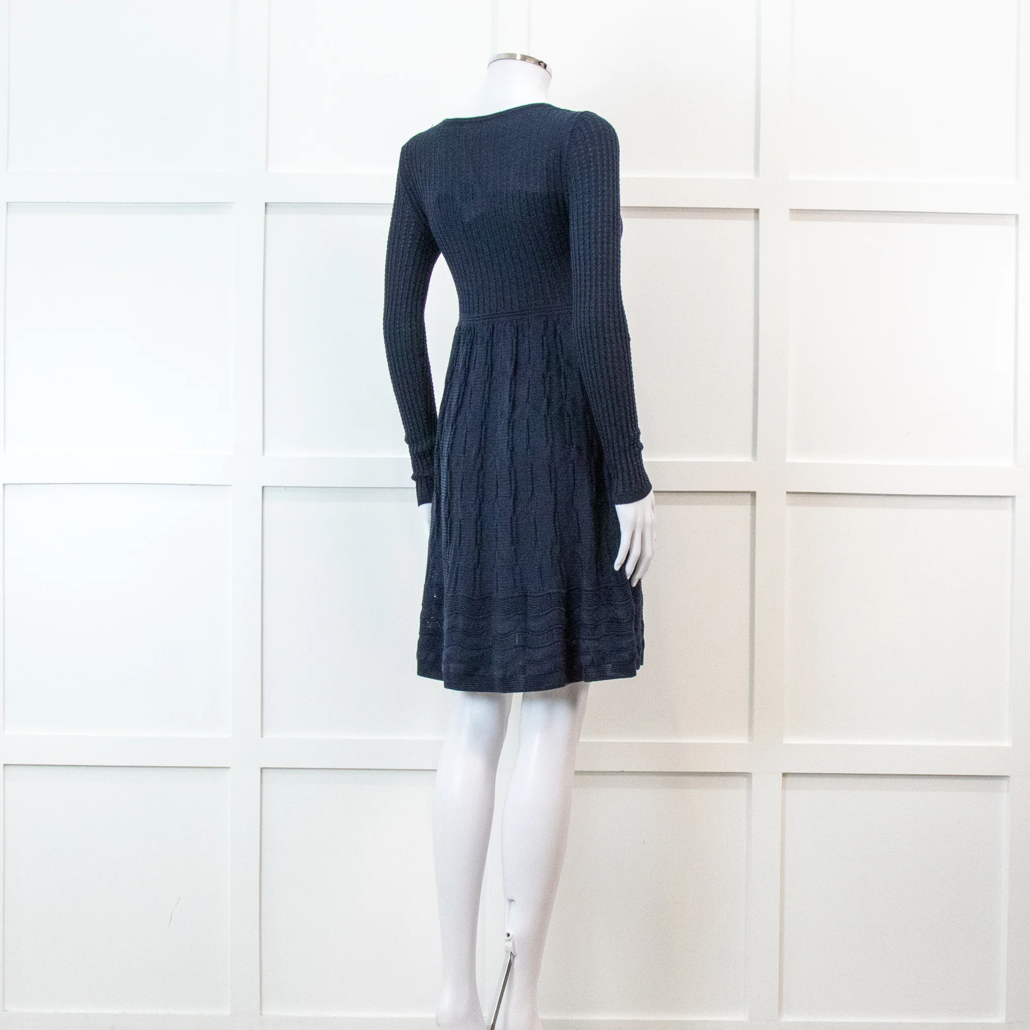 Missoni Blue Long Sleeve Knit V Neck Mini Dress - Image 4