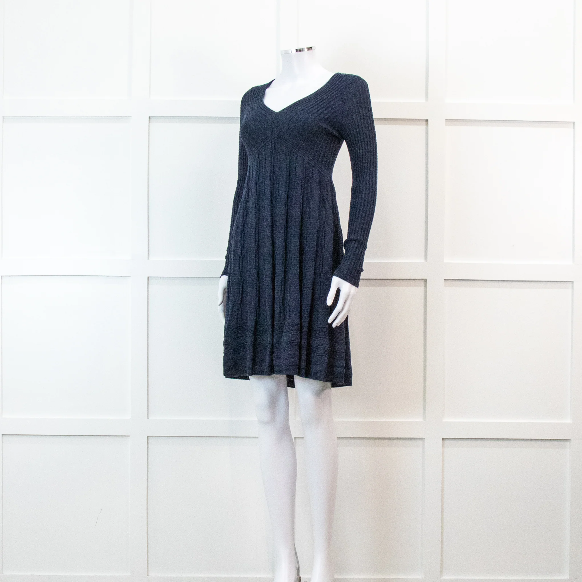 Missoni Blue Long Sleeve Knit V Neck Mini Dress - Image 8