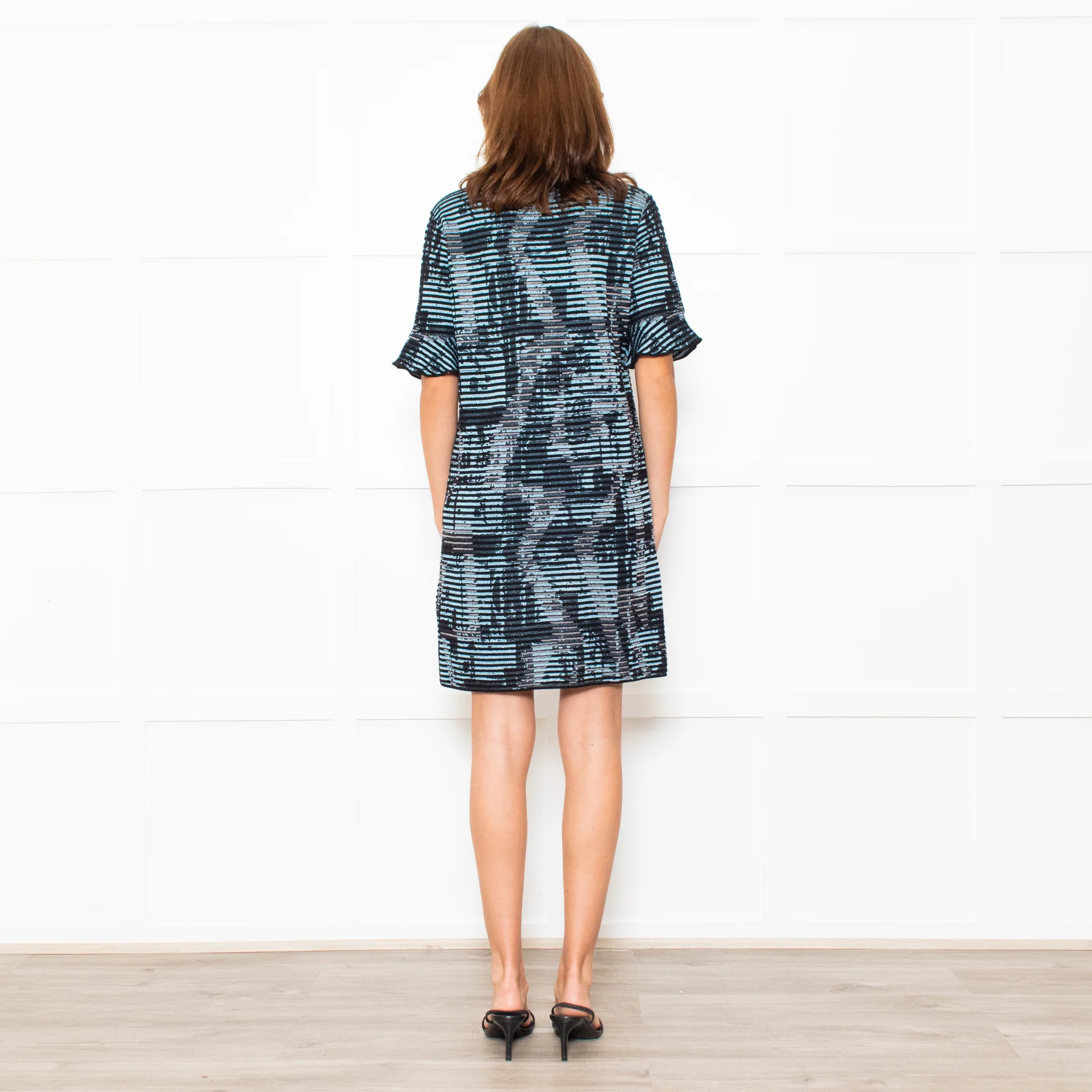 Missoni Blue Sparkle Knit Shift Dress With Added Ruffle On Sleeves - Image 5