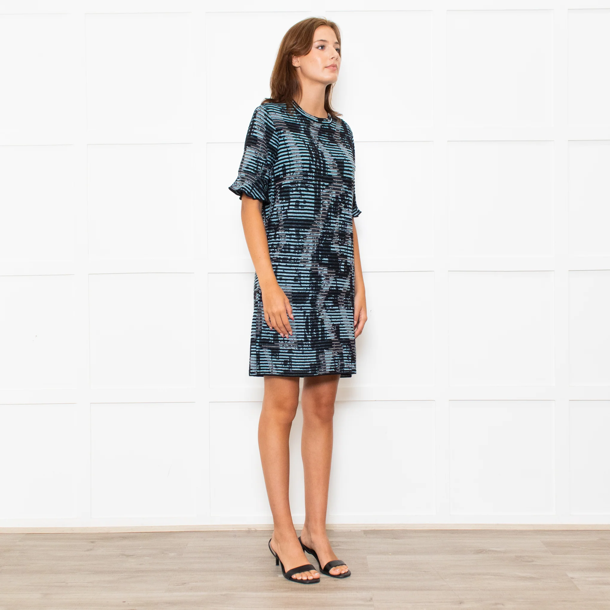 Missoni Blue Sparkle Knit Shift Dress With Added Ruffle On Sleeves - Image 7