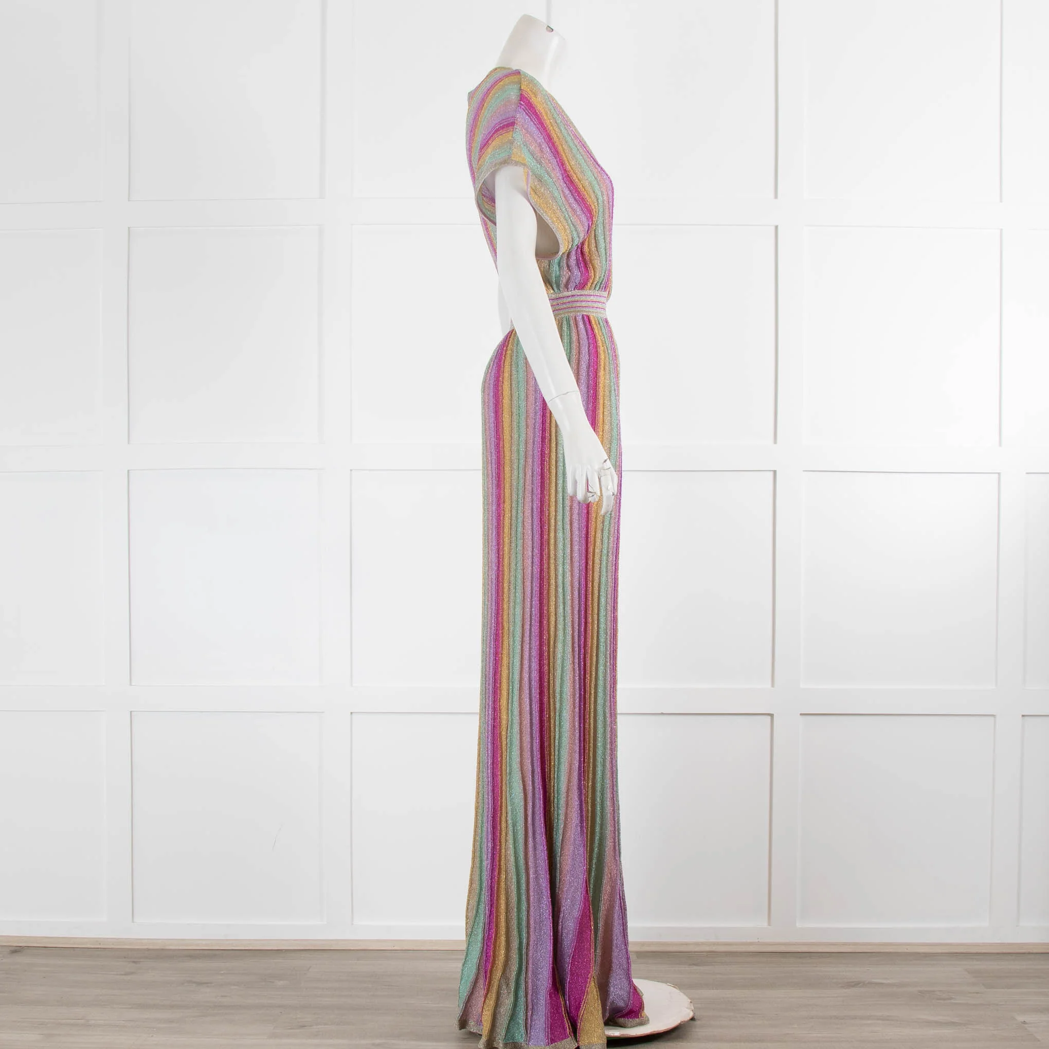Missoni Collection Pale Pink Green Yellow Metallic Stripe Maxi Dress - Image 2