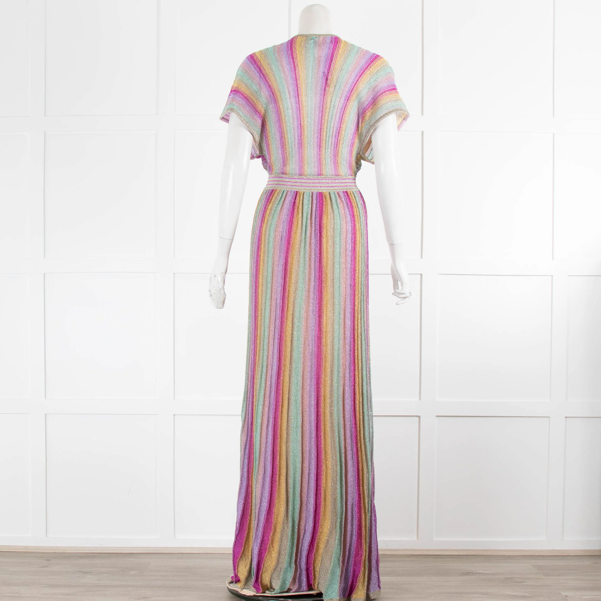 Missoni Collection Pale Pink Green Yellow Metallic Stripe Maxi Dress - Image 3
