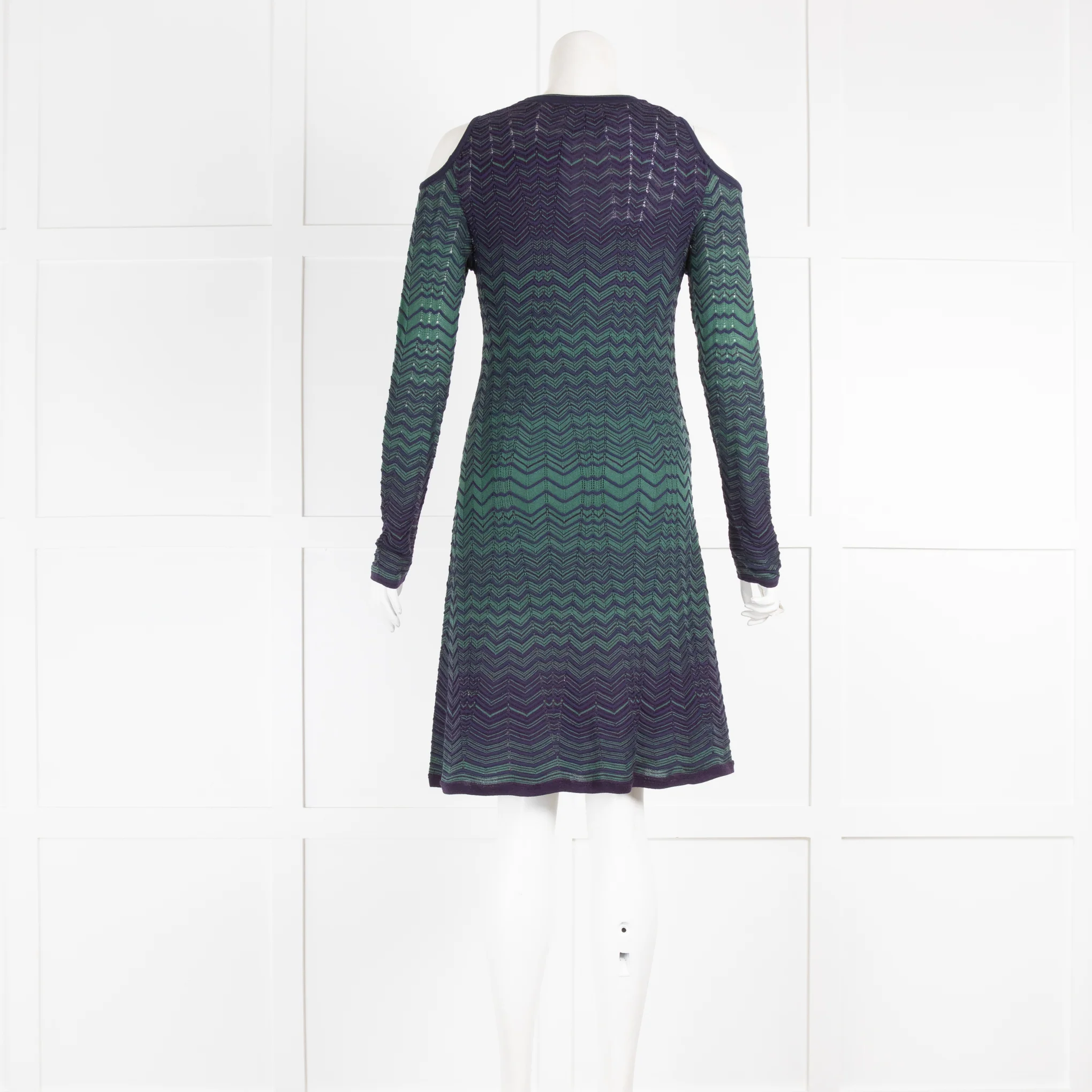 Missoni Green and Blue Fine Knit Cold Shoulder Dress - Image 3