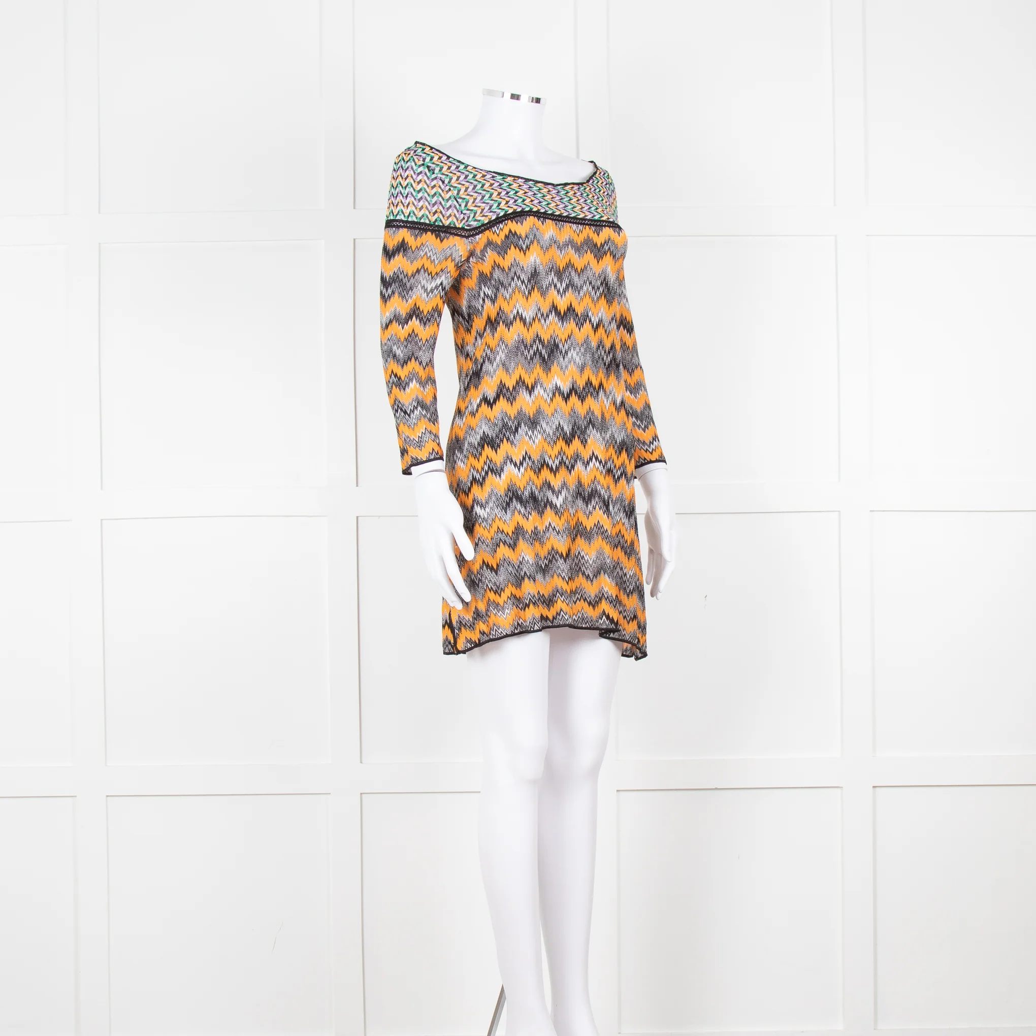 Missoni Orange Black Green Zig Zag Knitted Mini Dress - Image 2