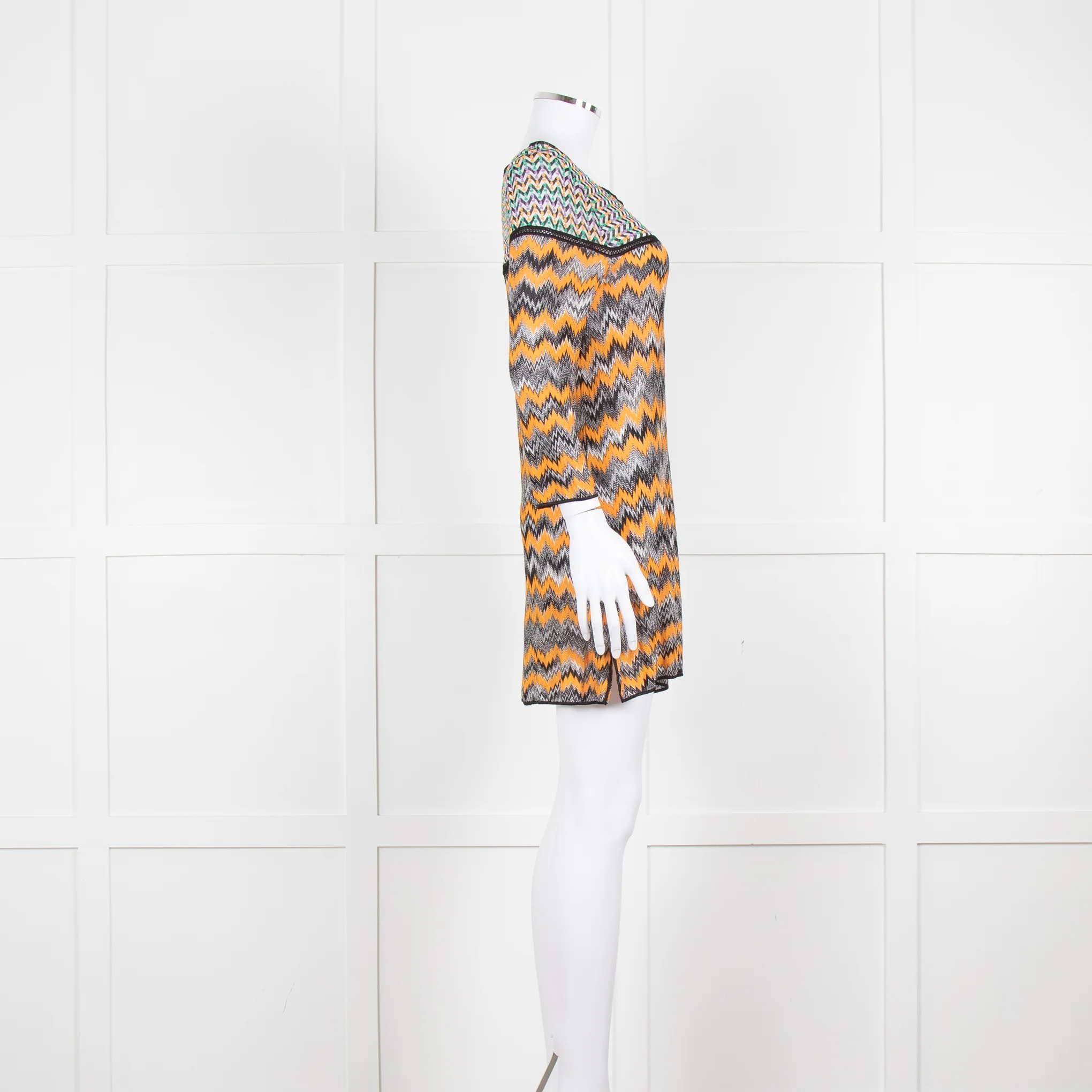Missoni Orange Black Green Zig Zag Knitted Mini Dress - Image 3