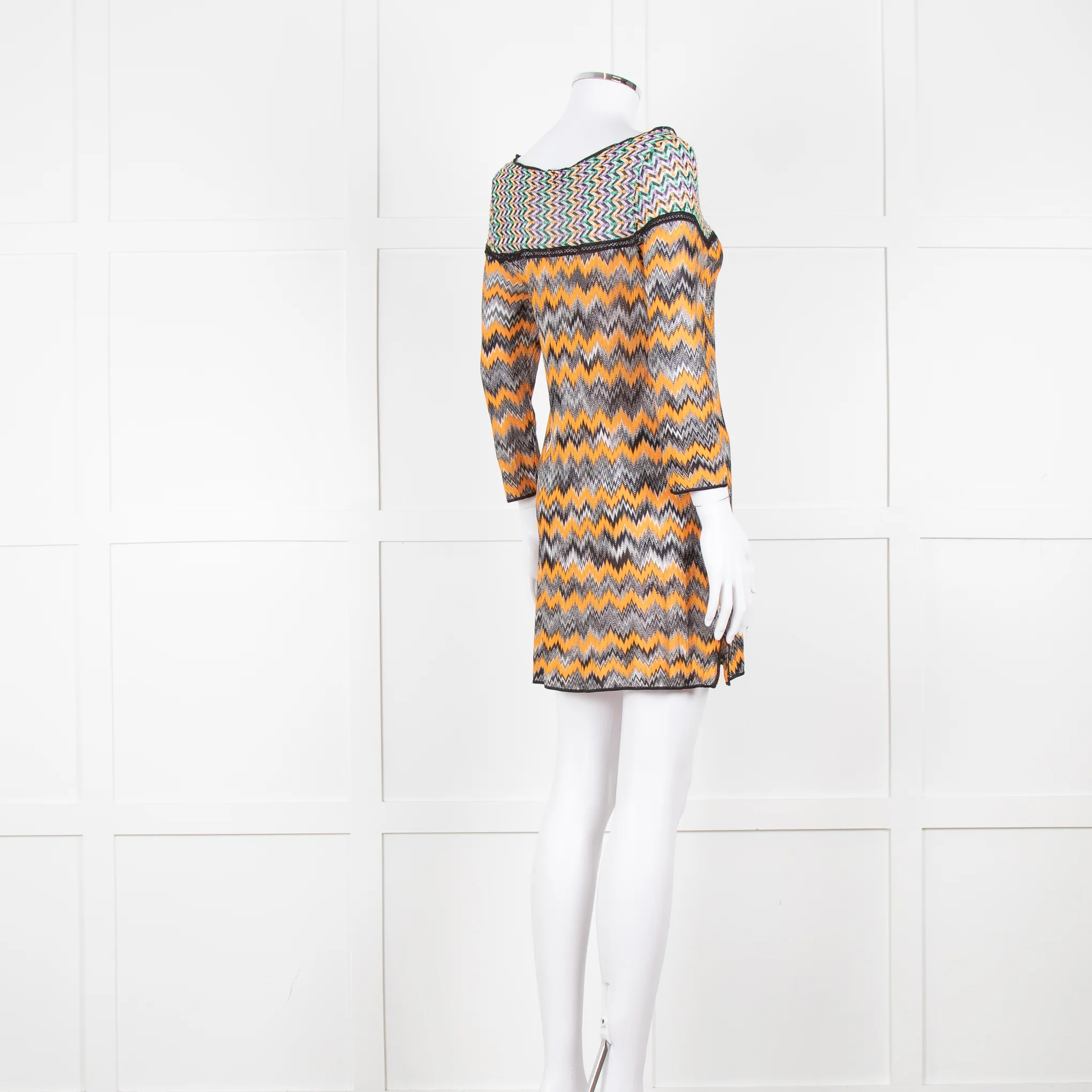 Missoni Orange Black Green Zig Zag Knitted Mini Dress - Image 4