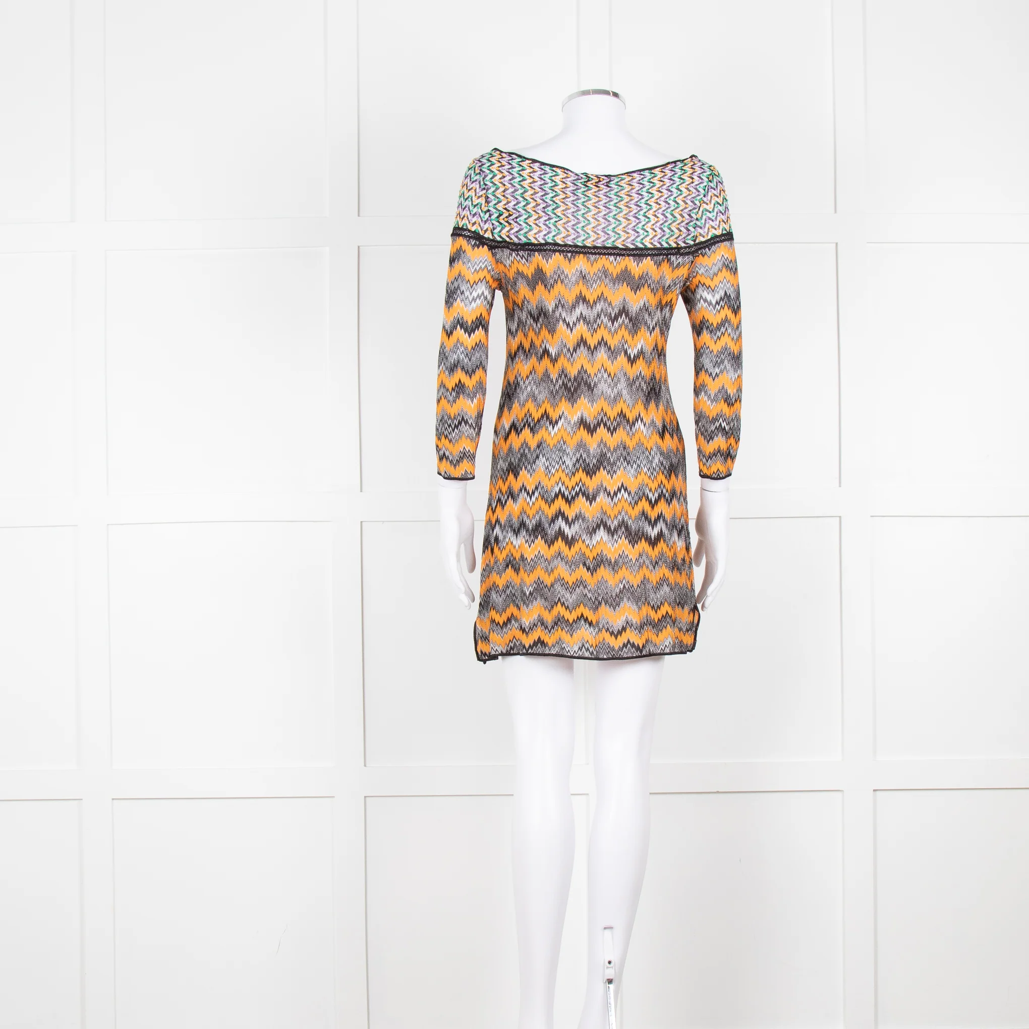 Missoni Orange Black Green Zig Zag Knitted Mini Dress - Image 5