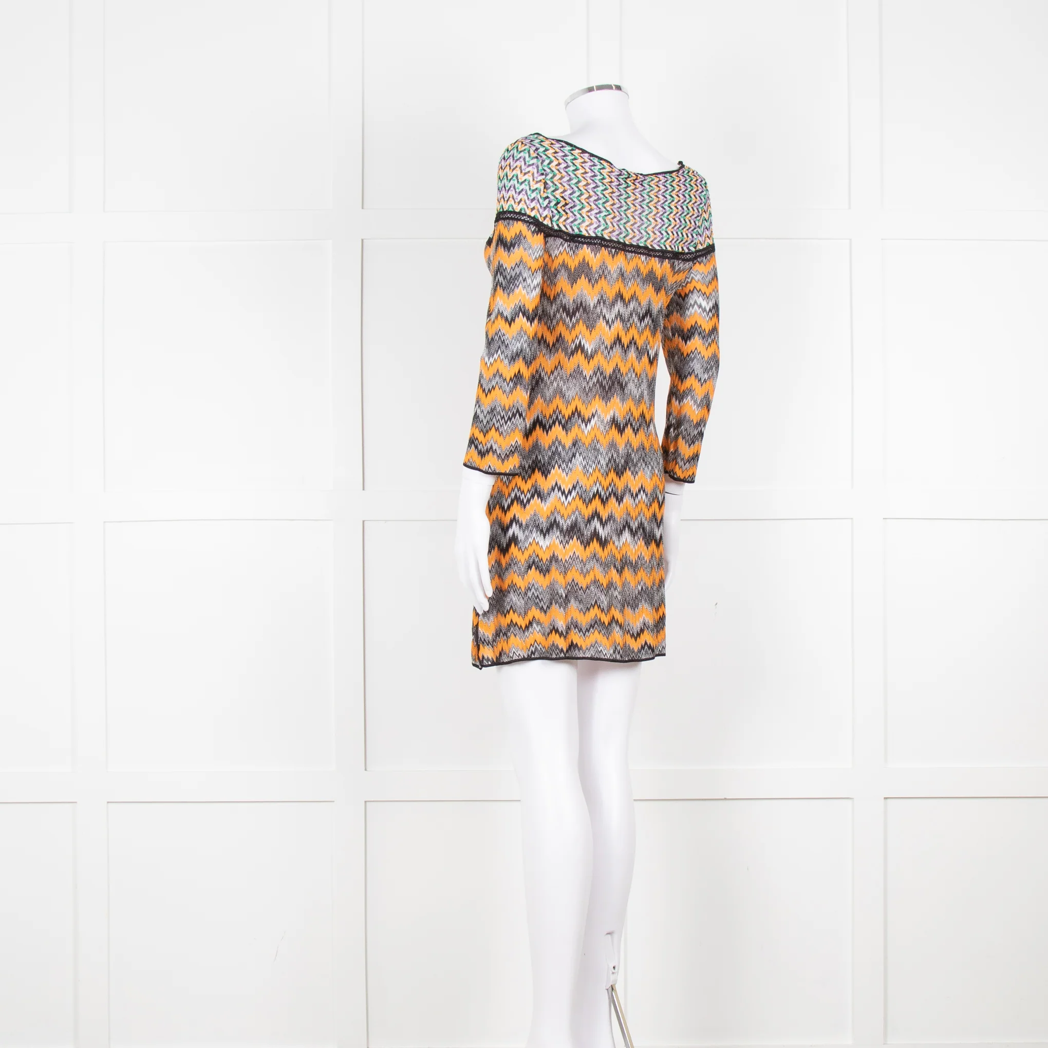 Missoni Orange Black Green Zig Zag Knitted Mini Dress - Image 6