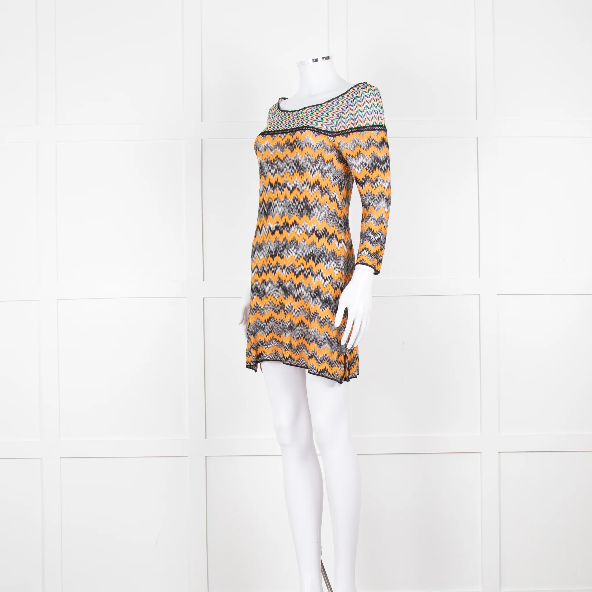 Missoni Orange Black Green Zig Zag Knitted Mini Dress - Image 8