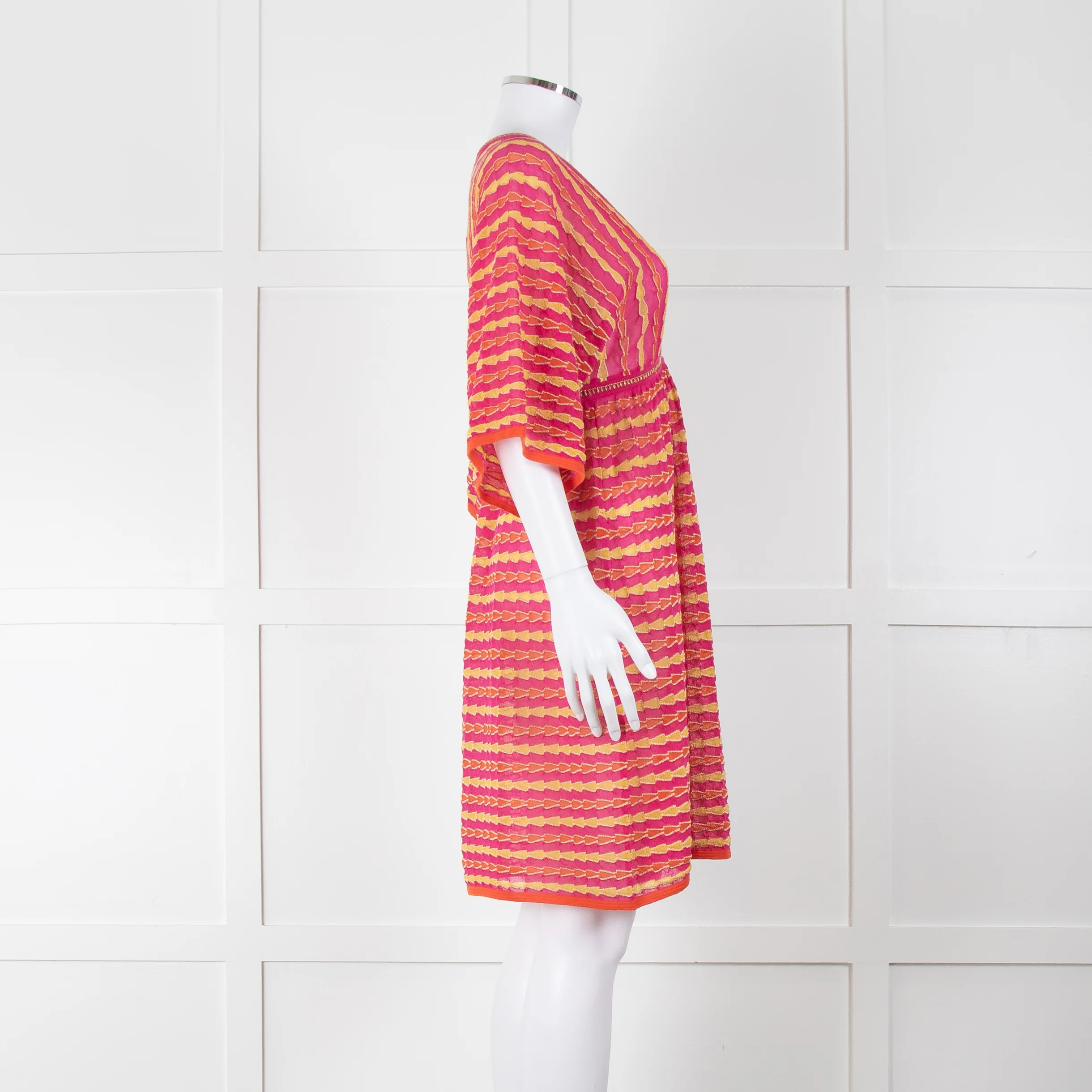 Missoni Pink, Orange, Yellow & Gold Thread V Neck Dress - Image 3