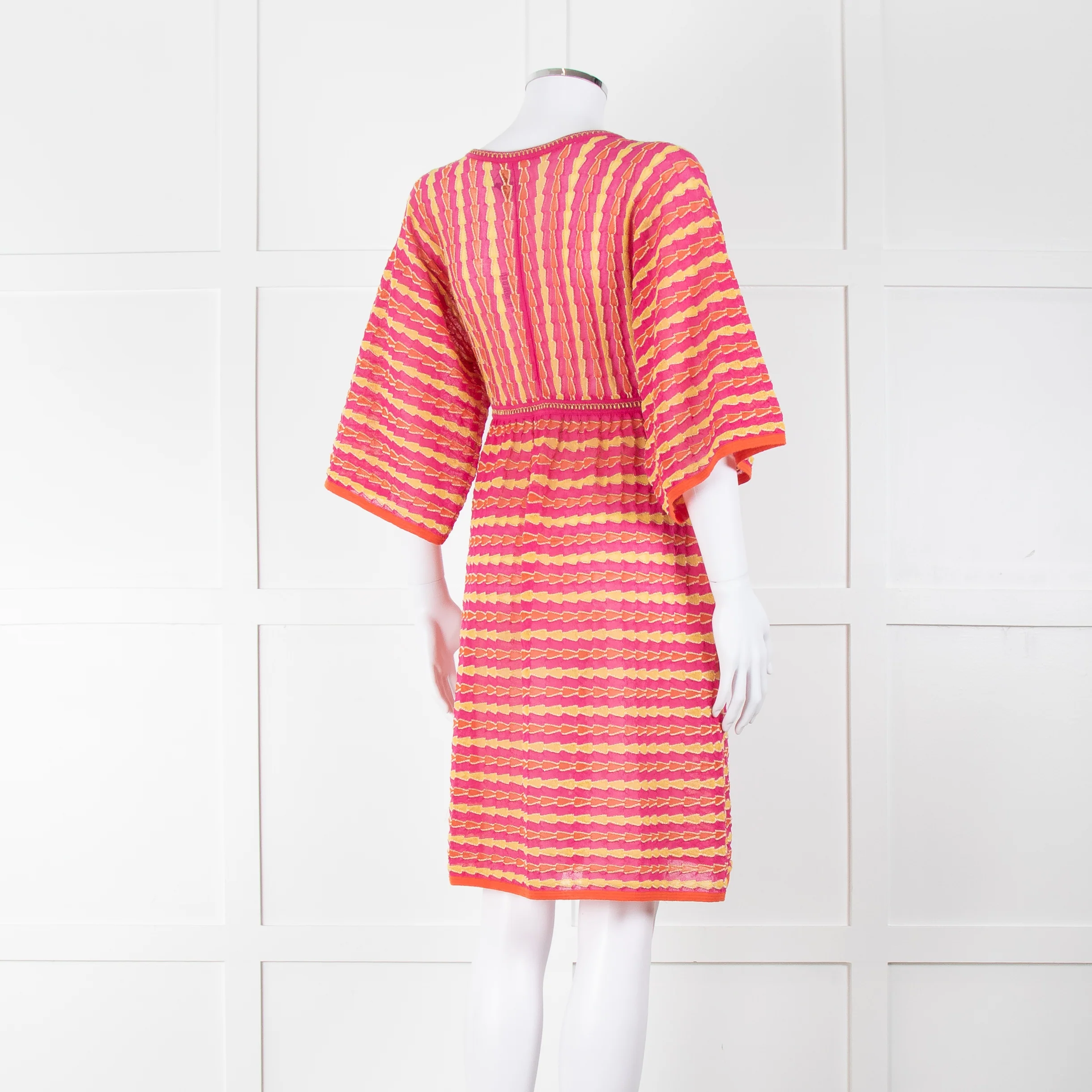 Missoni Pink, Orange, Yellow & Gold Thread V Neck Dress - Image 4