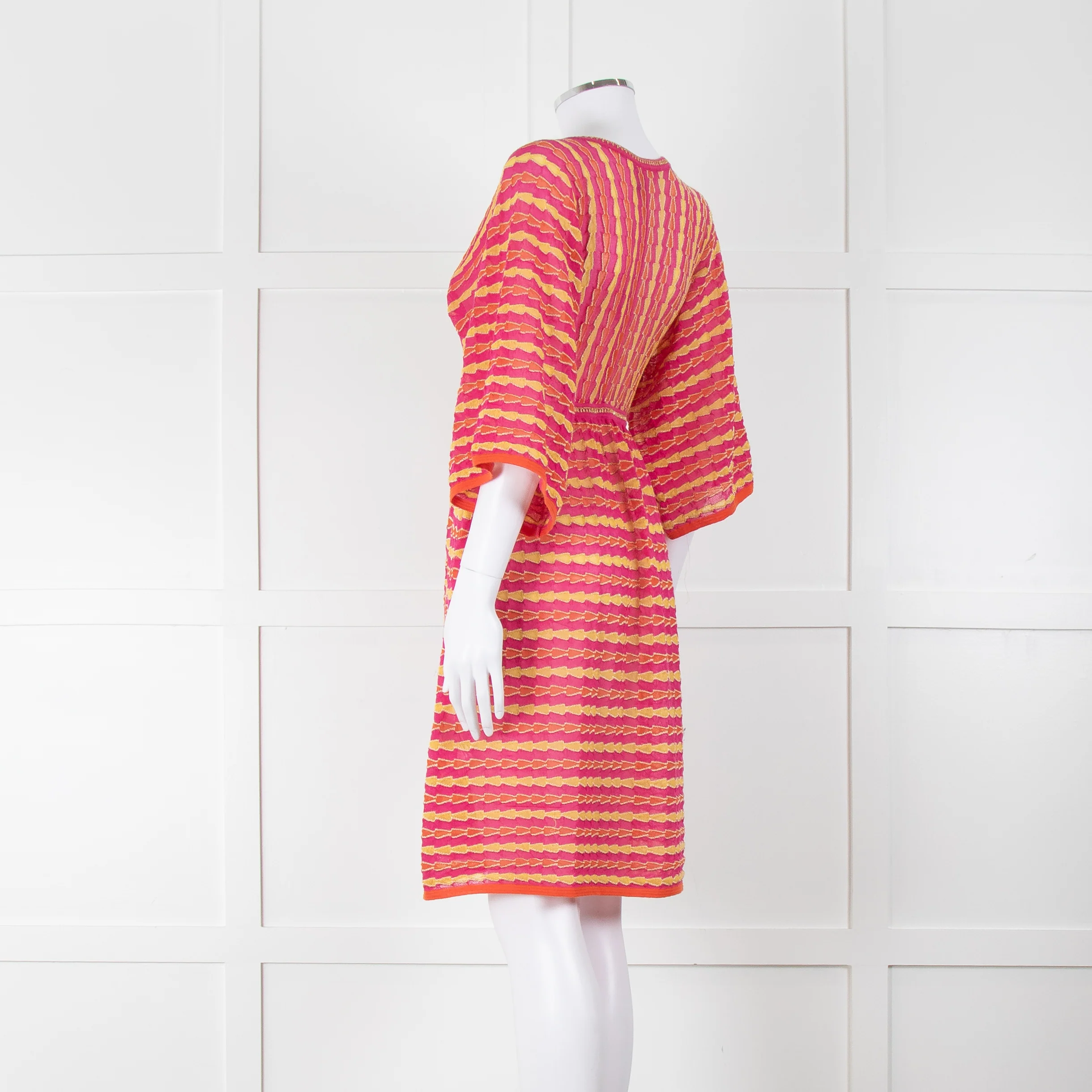 Missoni Pink, Orange, Yellow & Gold Thread V Neck Dress - Image 6