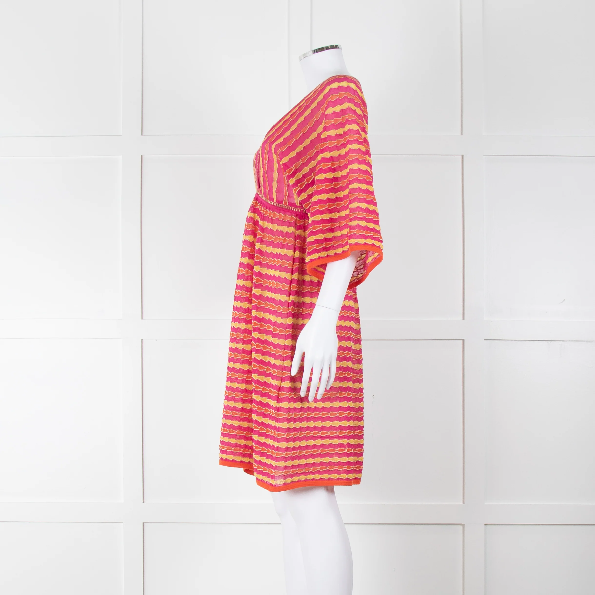 Missoni Pink, Orange, Yellow & Gold Thread V Neck Dress - Image 7