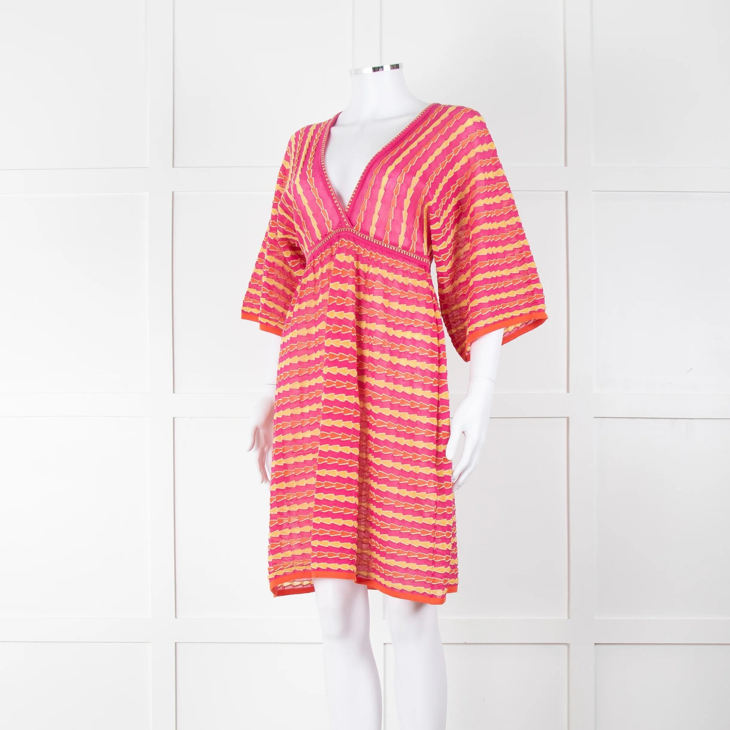 Missoni Pink, Orange, Yellow & Gold Thread V Neck Dress - Image 8