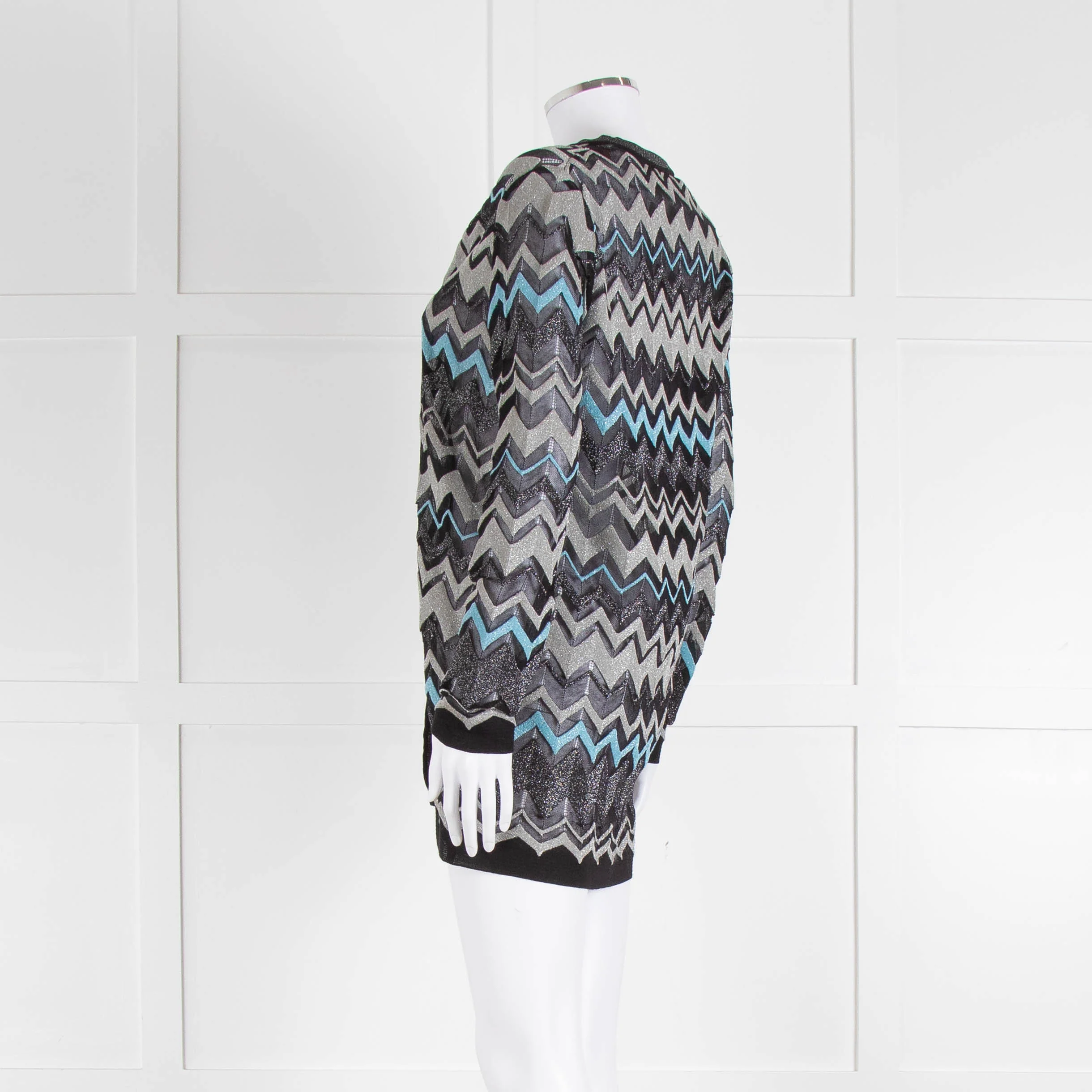 Missoni Black Turquoise Blue And Silver Chevron Open Cardigan - Image 6