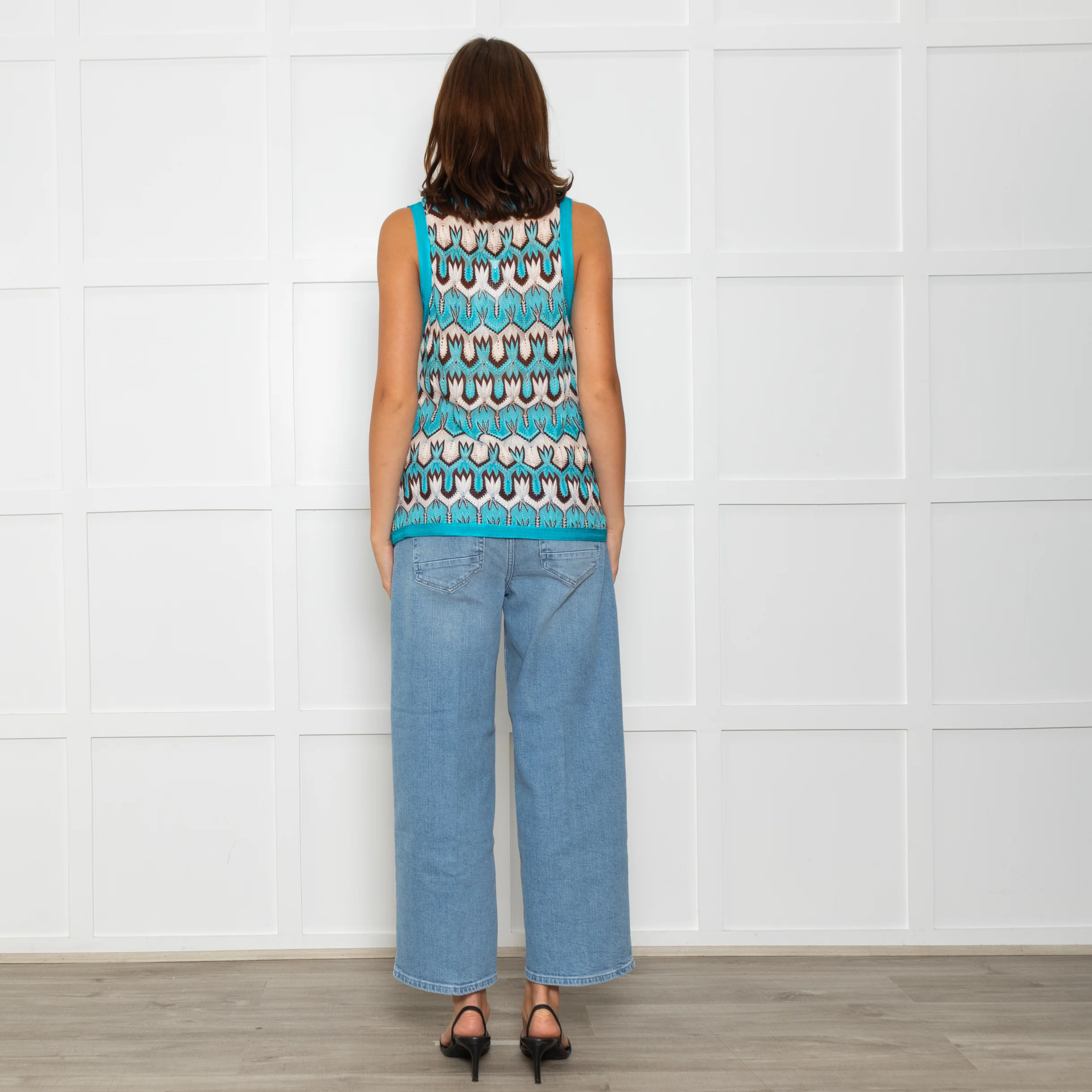Missoni Turquoise Blue Cream Brown Knitted Sleeveless Top - Image 5