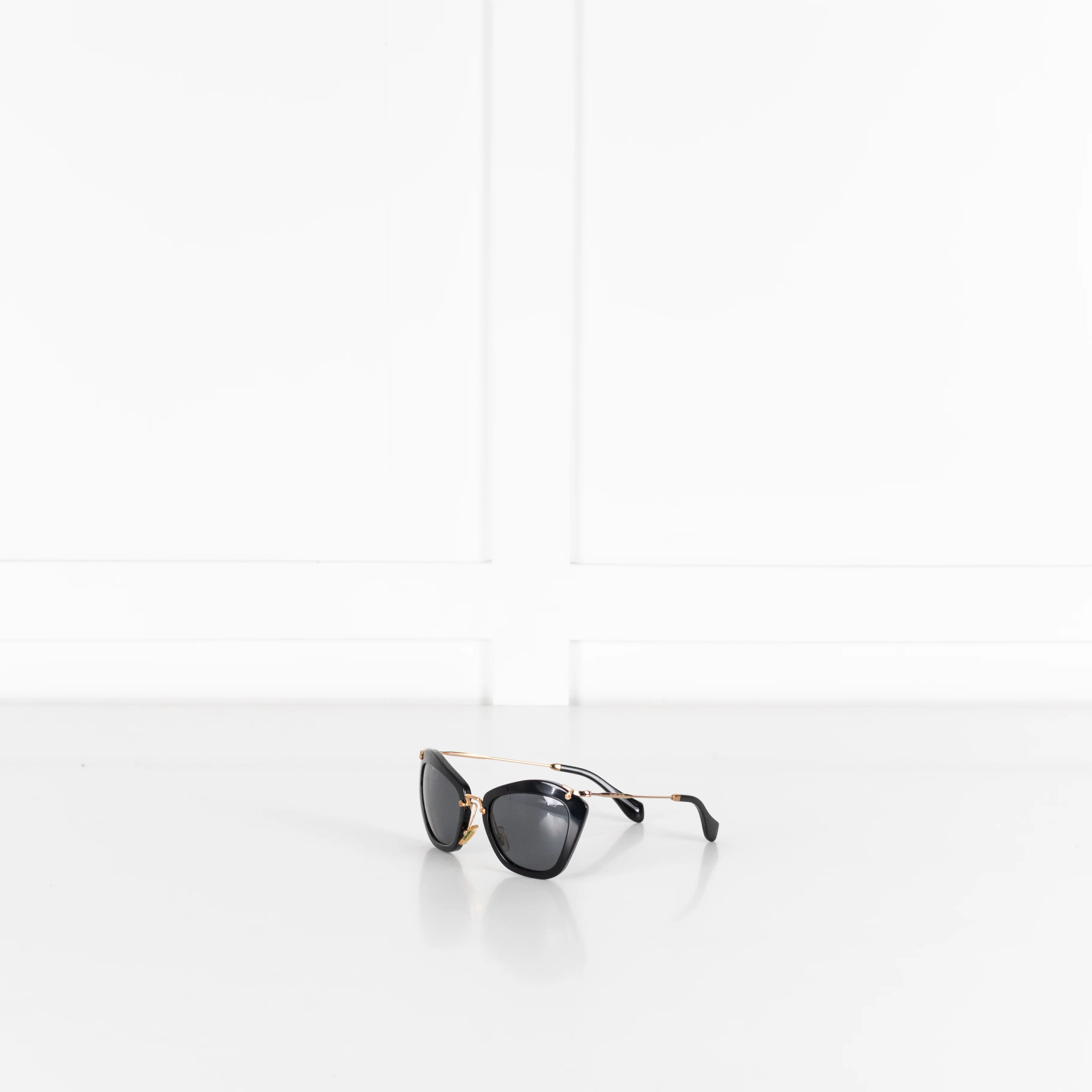 Miu Miu Black Acetate & Gold Metal Frame Sunglasses