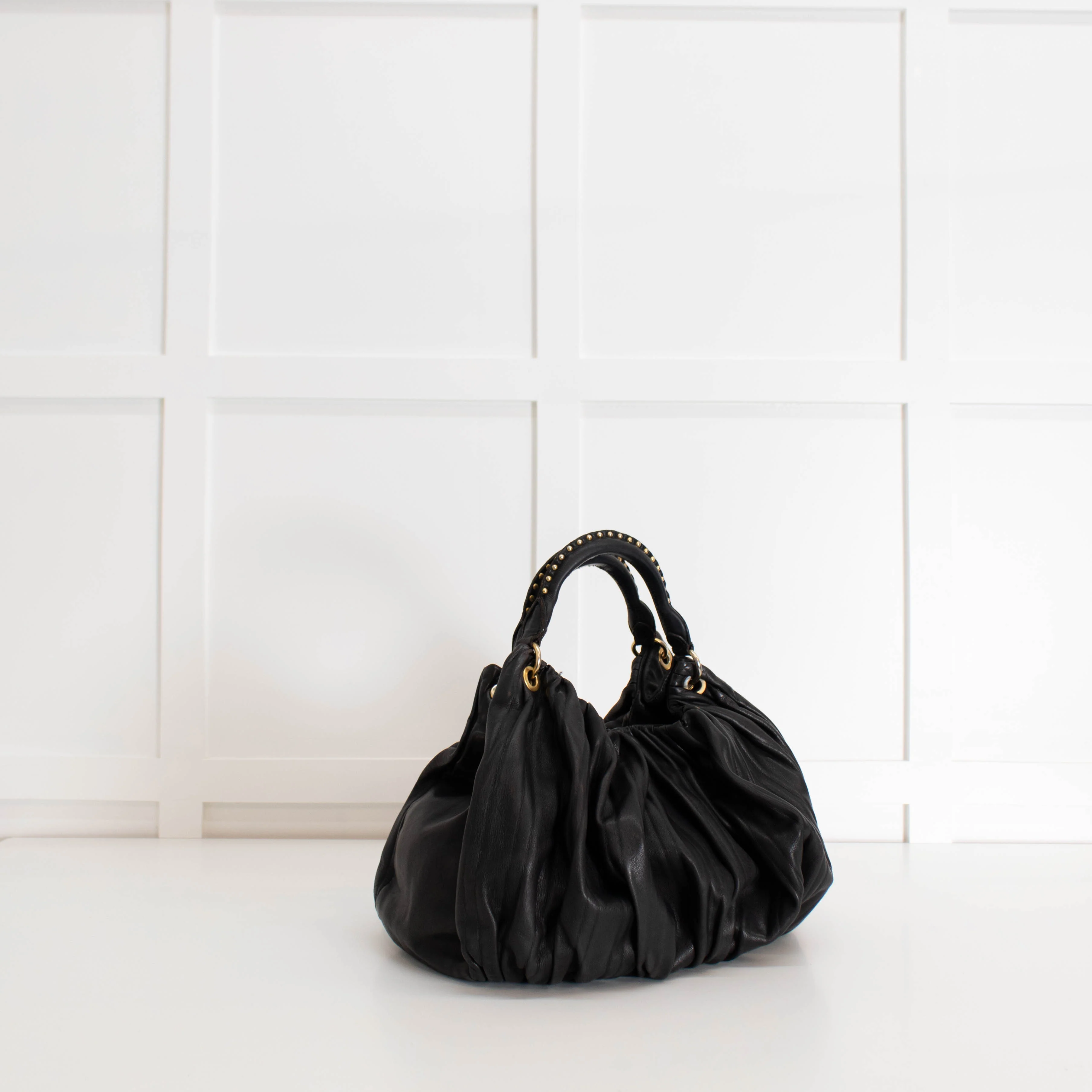 Miu Miu Black Leather Bosco Plisse Shoulder Bag - Image 3