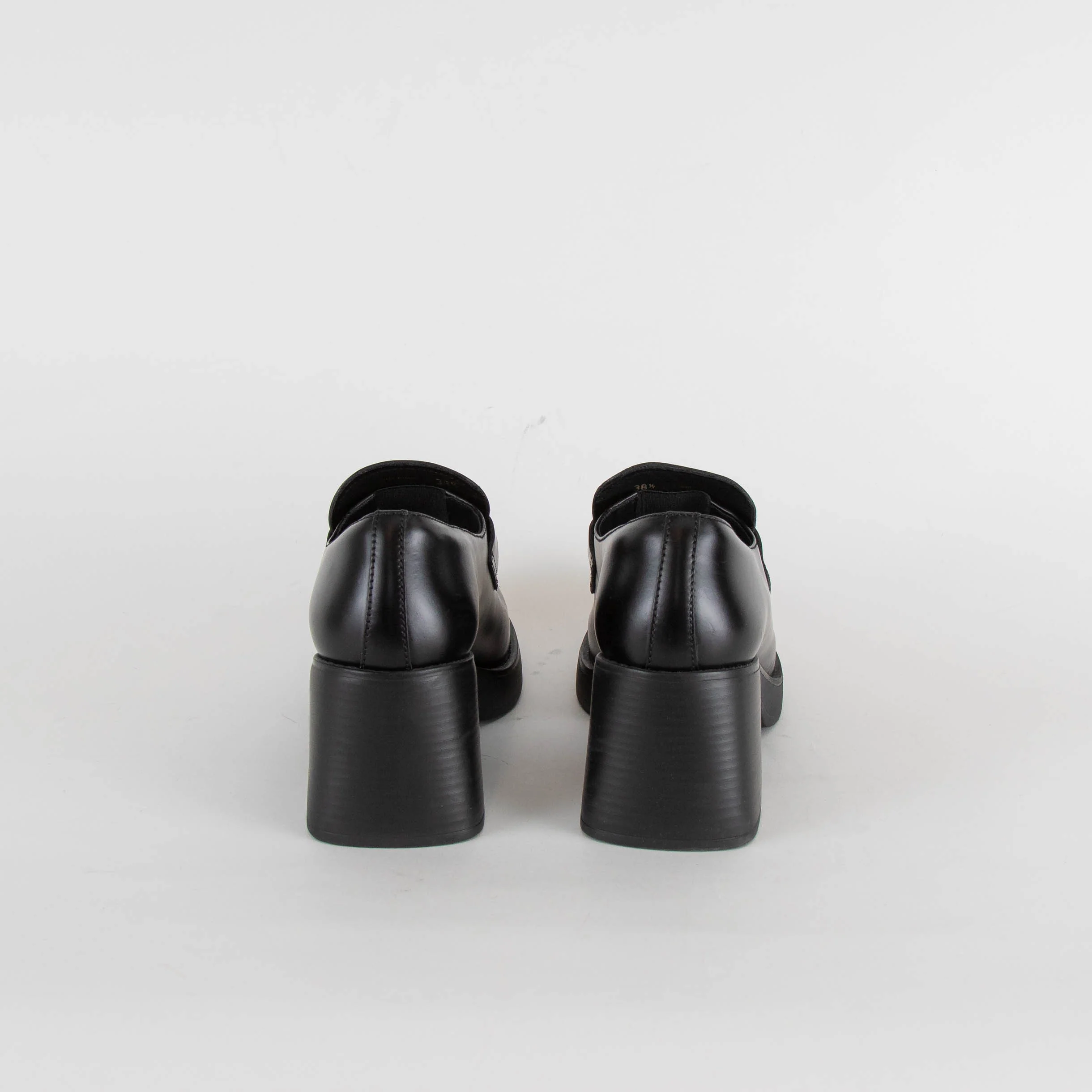 Miu Miu Black Leather Gold Penny Heel Loafers - Image 4