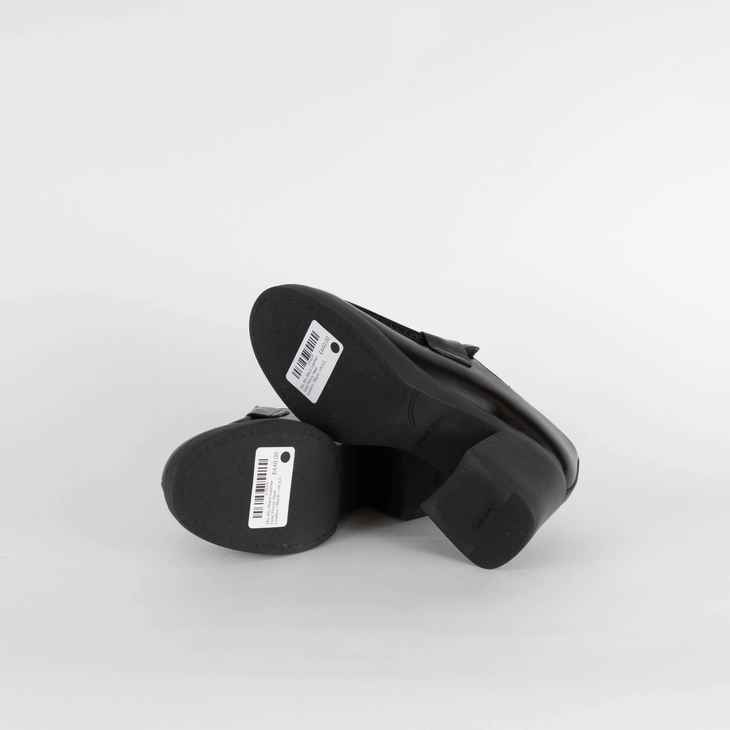 Miu Miu Black Leather Gold Penny Heel Loafers - Image 6