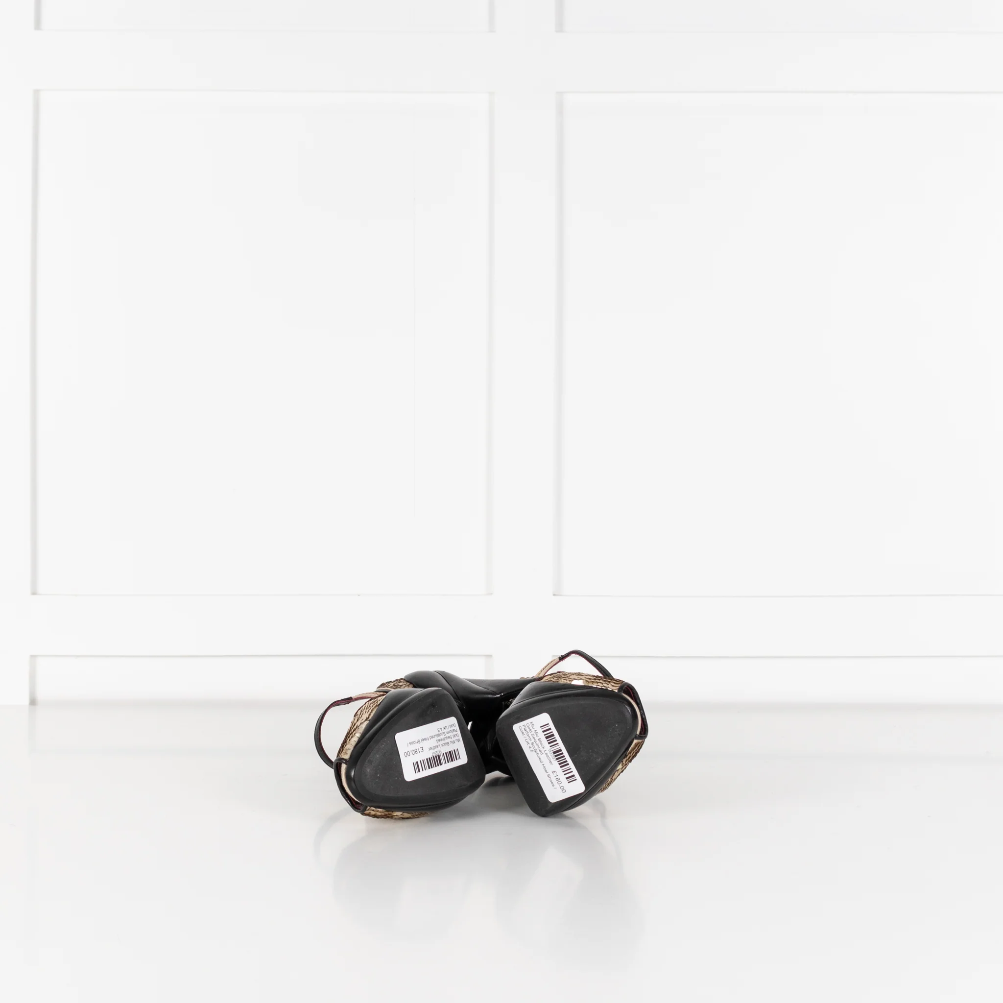 Miu Miu Black Leather Gold Sequinned Platform Sculptured Heel Shoes - Image 8