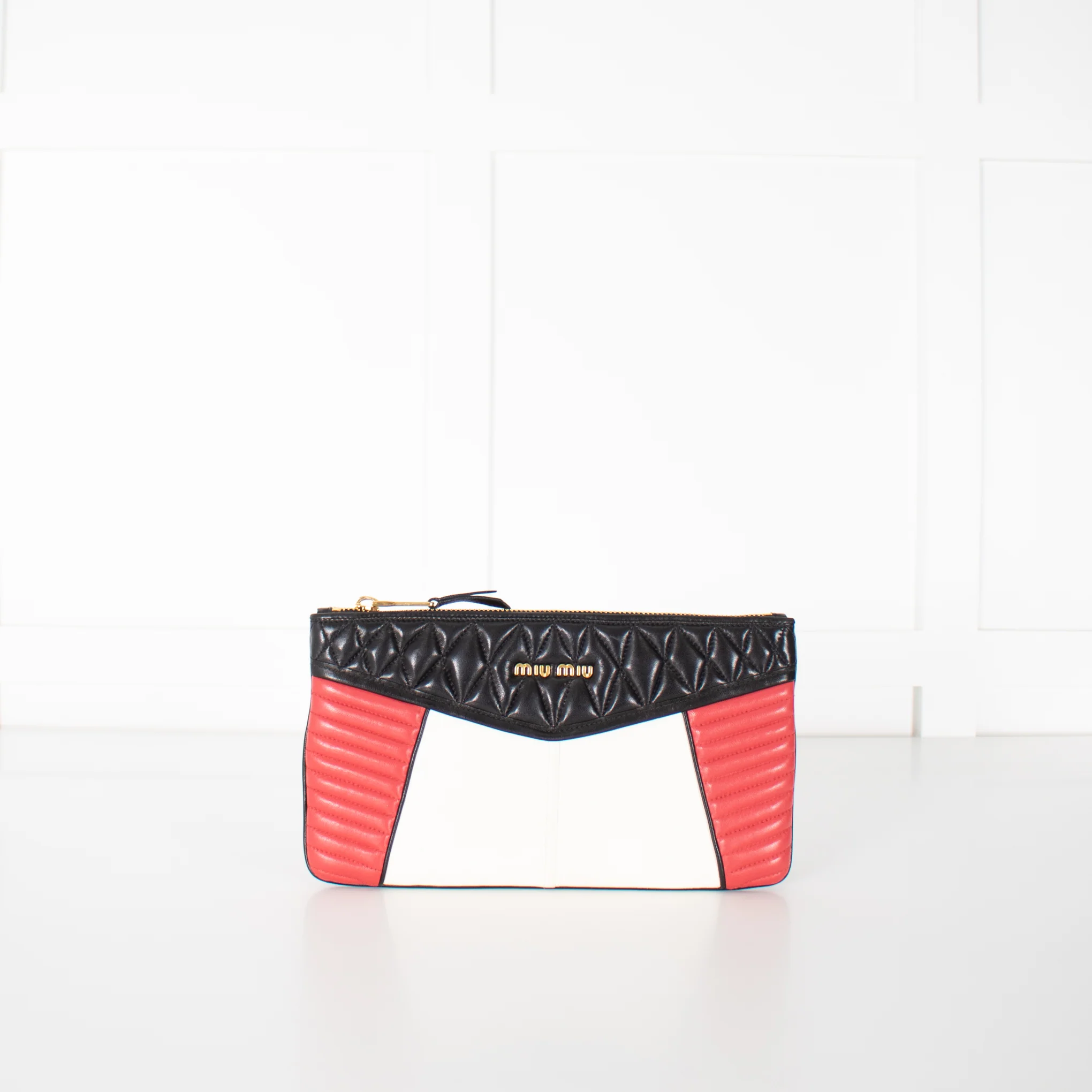 Miu Miu Black, Red and Cream Leather Biker Clutch