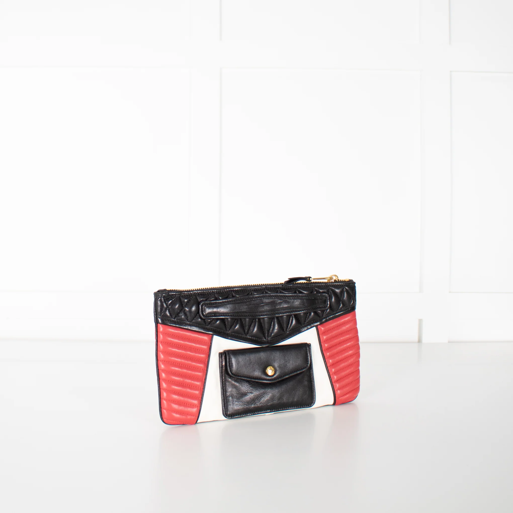 Miu Miu Black, Red and Cream Leather Biker Clutch - Image 3