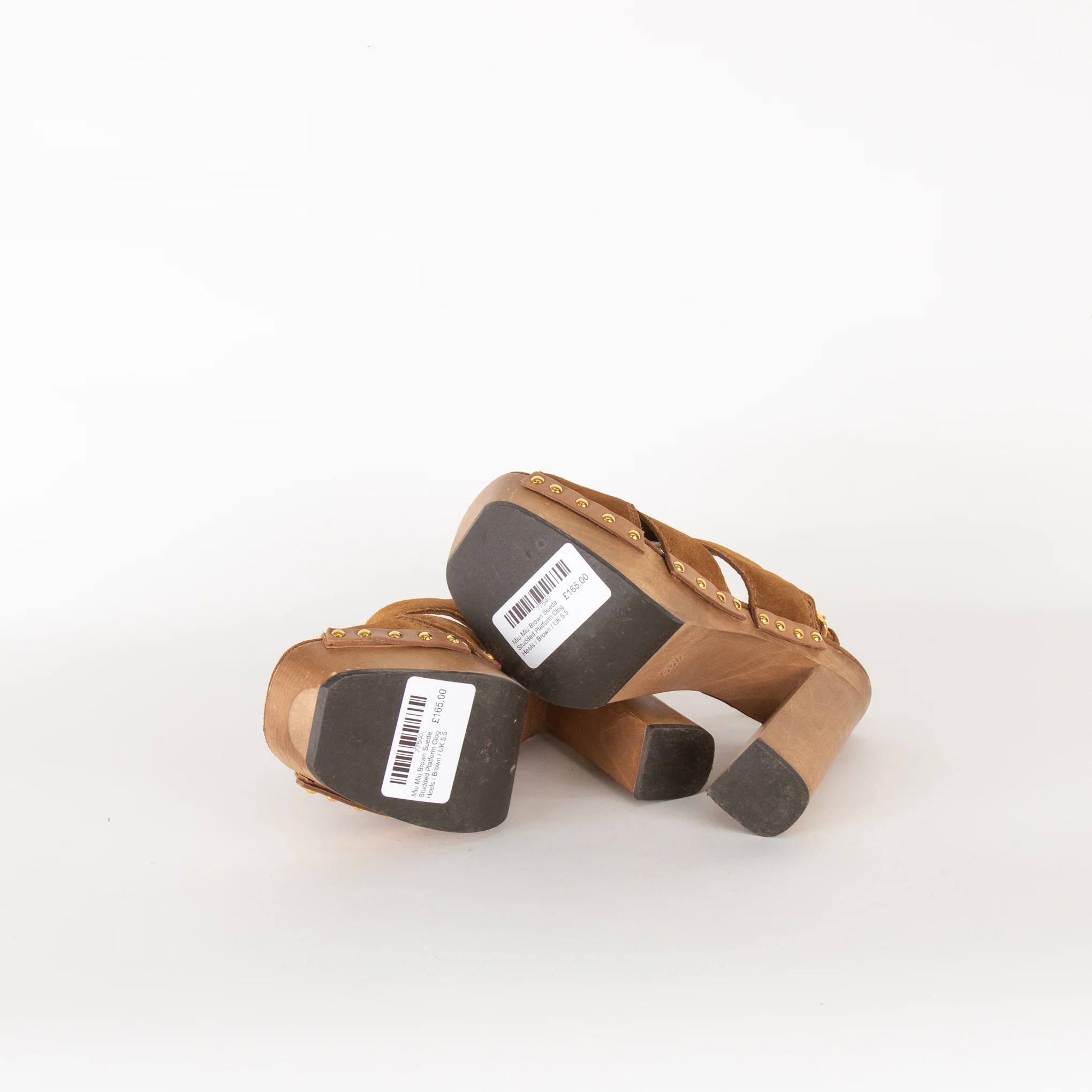 Miu Miu Brown Suede Studded Platform Clog Heels - Image 6
