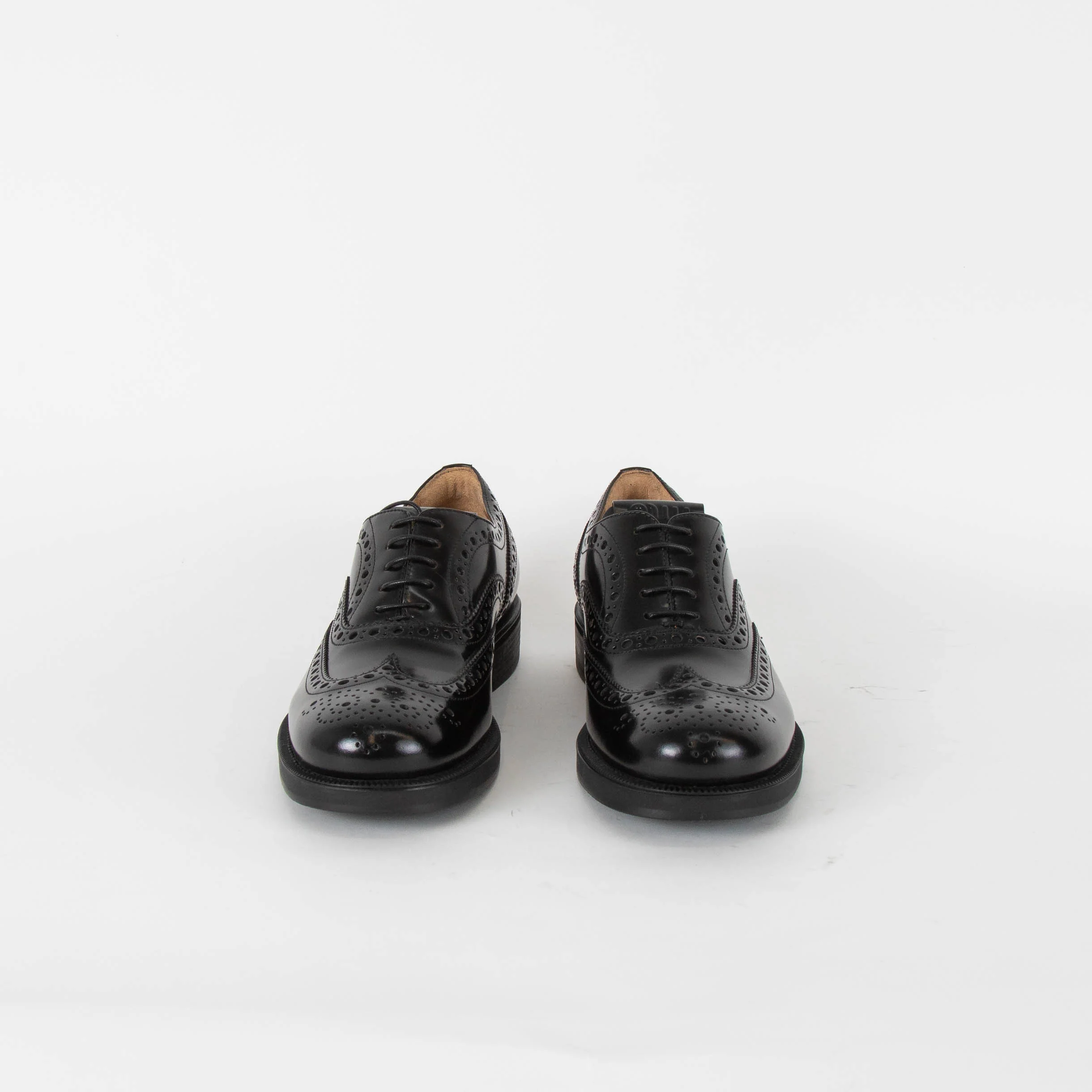 Miu Miu X Church's Black Leather Lace Up Brogue Shoes - Image 4