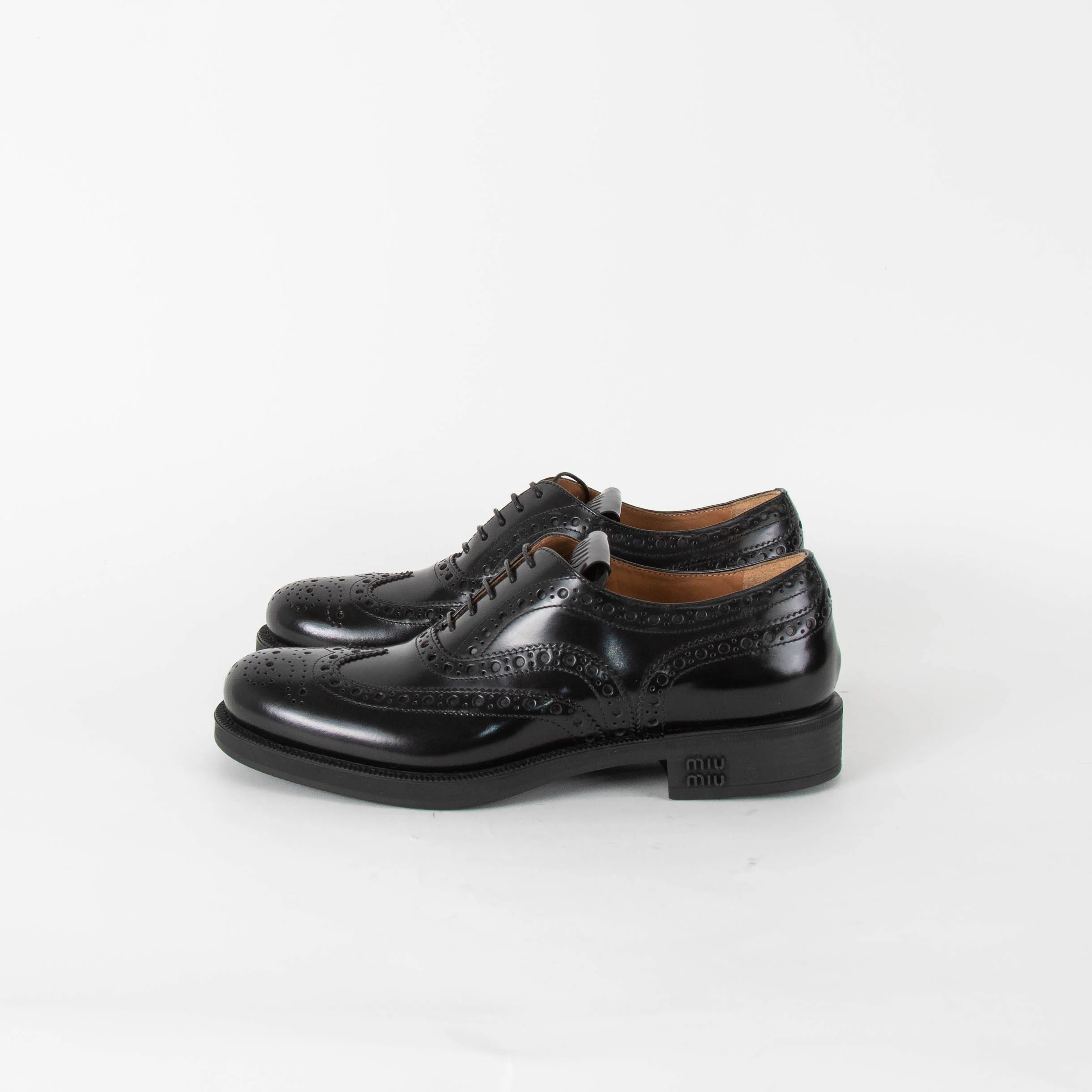Miu Miu X Church's Black Leather Lace Up Brogue Shoes - Image 5