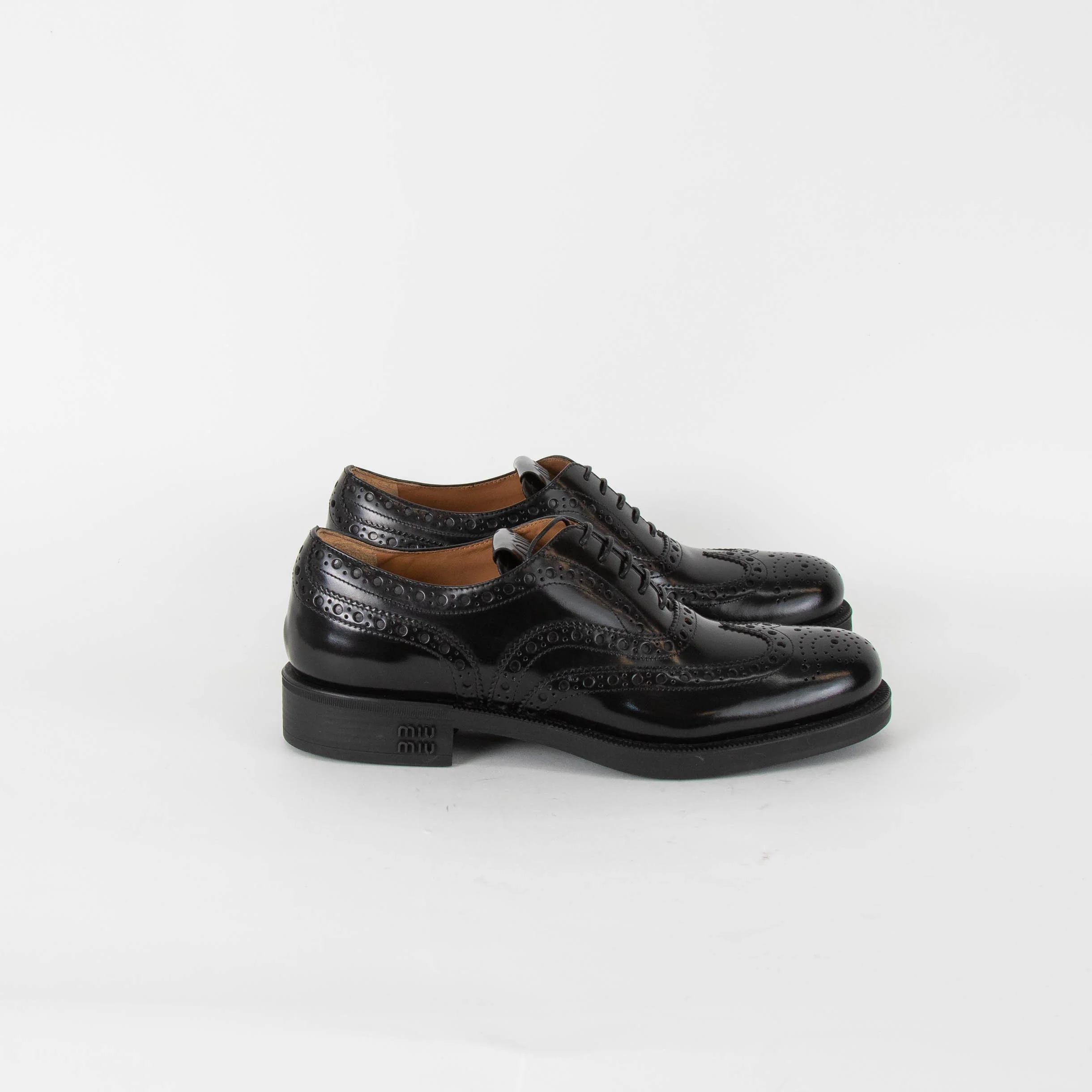 Miu Miu X Church's Black Leather Lace Up Brogue Shoes - Image 7