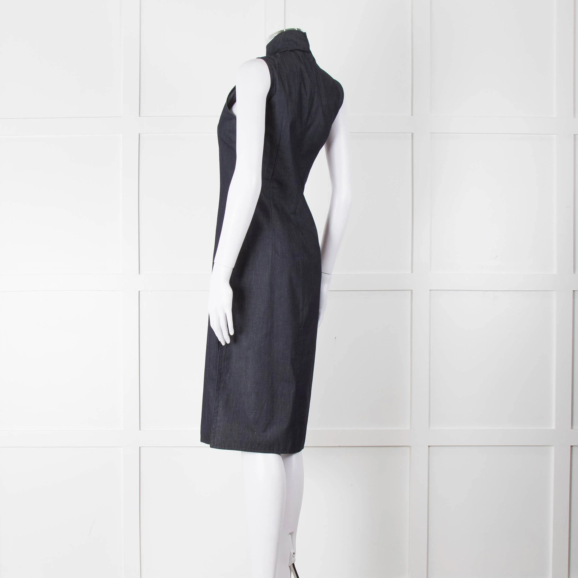 Miu Miu Dark Blue Chambray Cheongsam Collar Dress - Image 6