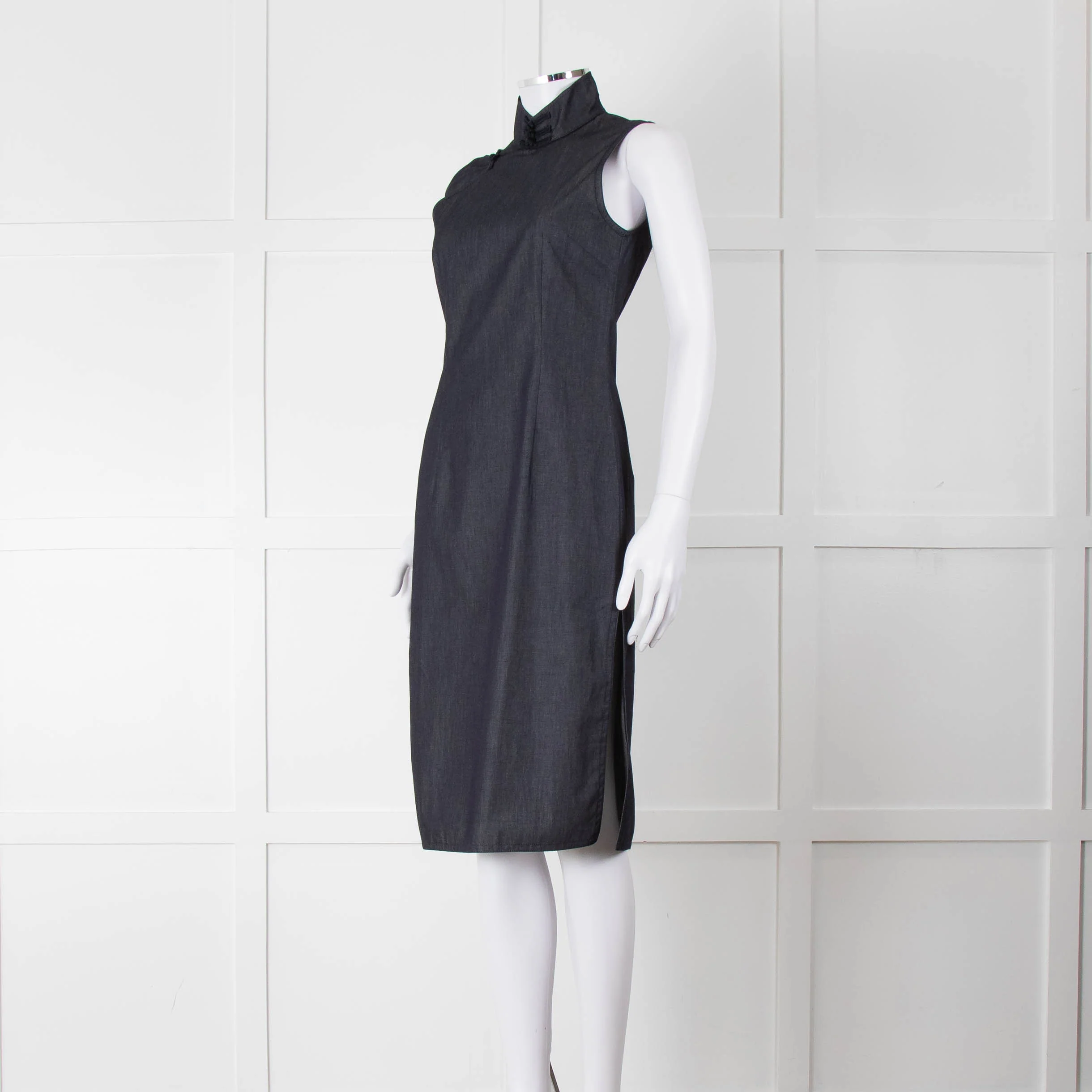 Miu Miu Dark Blue Chambray Cheongsam Collar Dress - Image 8