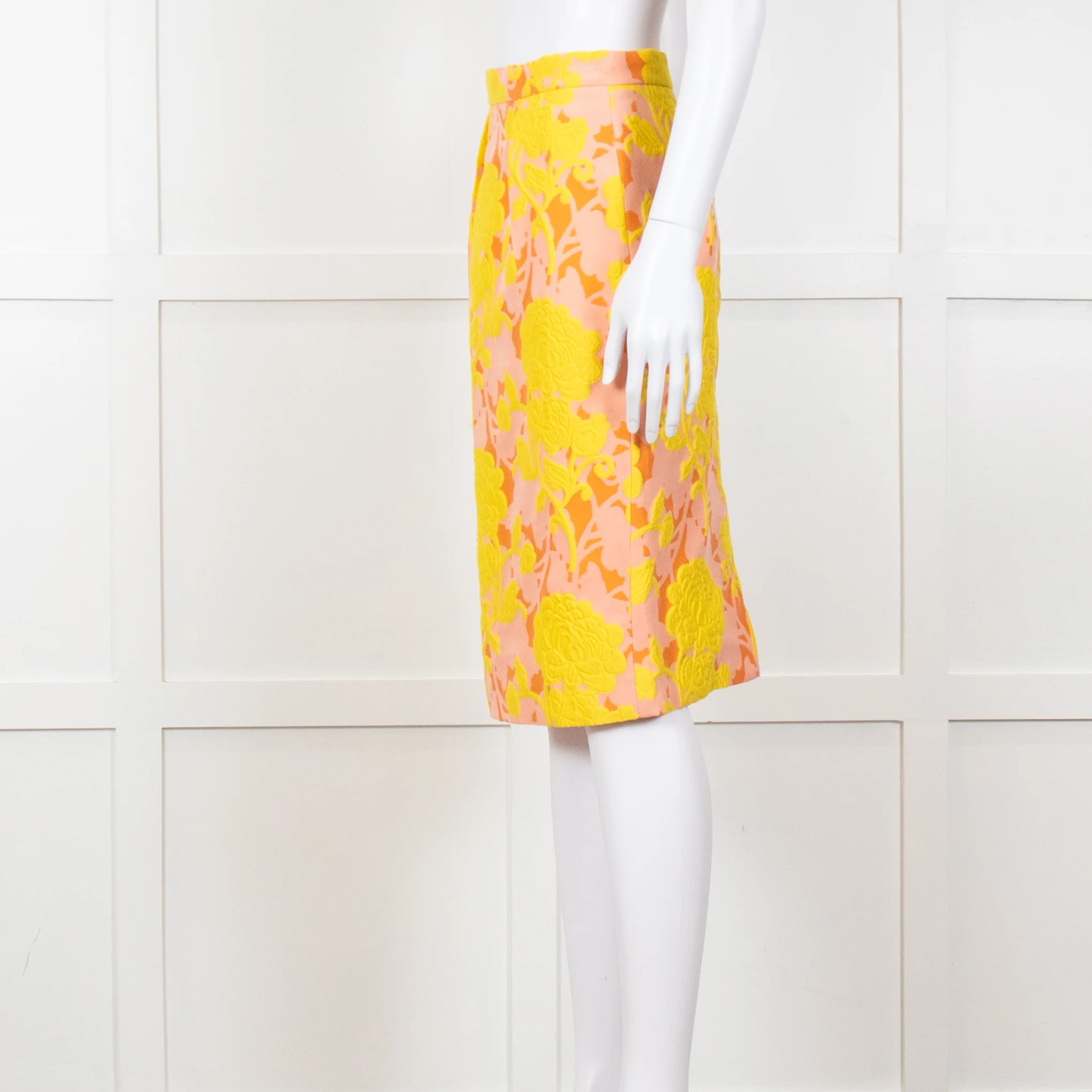 Miu Miu Peach Yellow Floral Brocade Pencil Skirt - Image 3