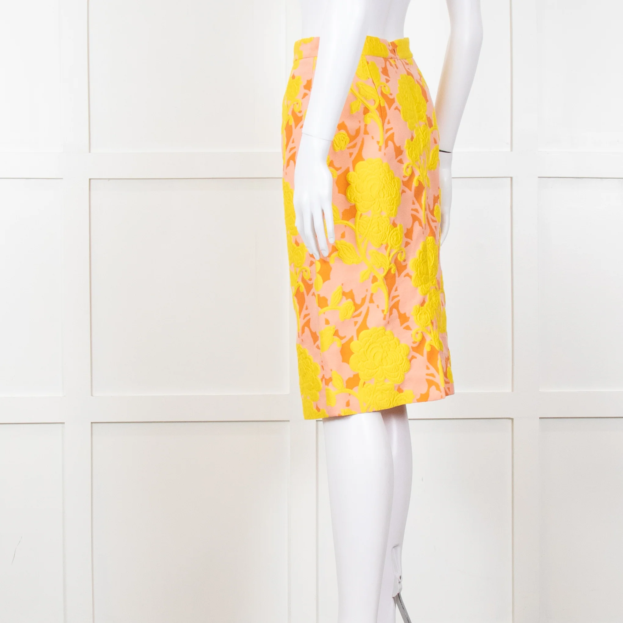 Miu Miu Peach Yellow Floral Brocade Pencil Skirt - Image 4