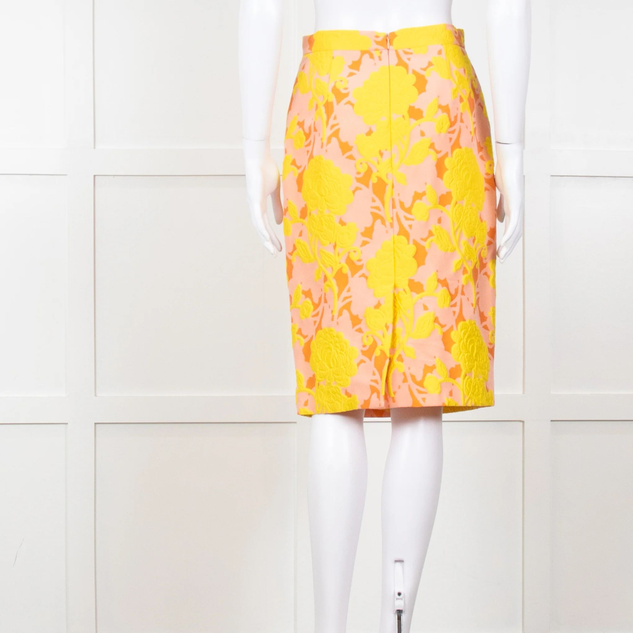 Miu Miu Peach Yellow Floral Brocade Pencil Skirt - Image 5