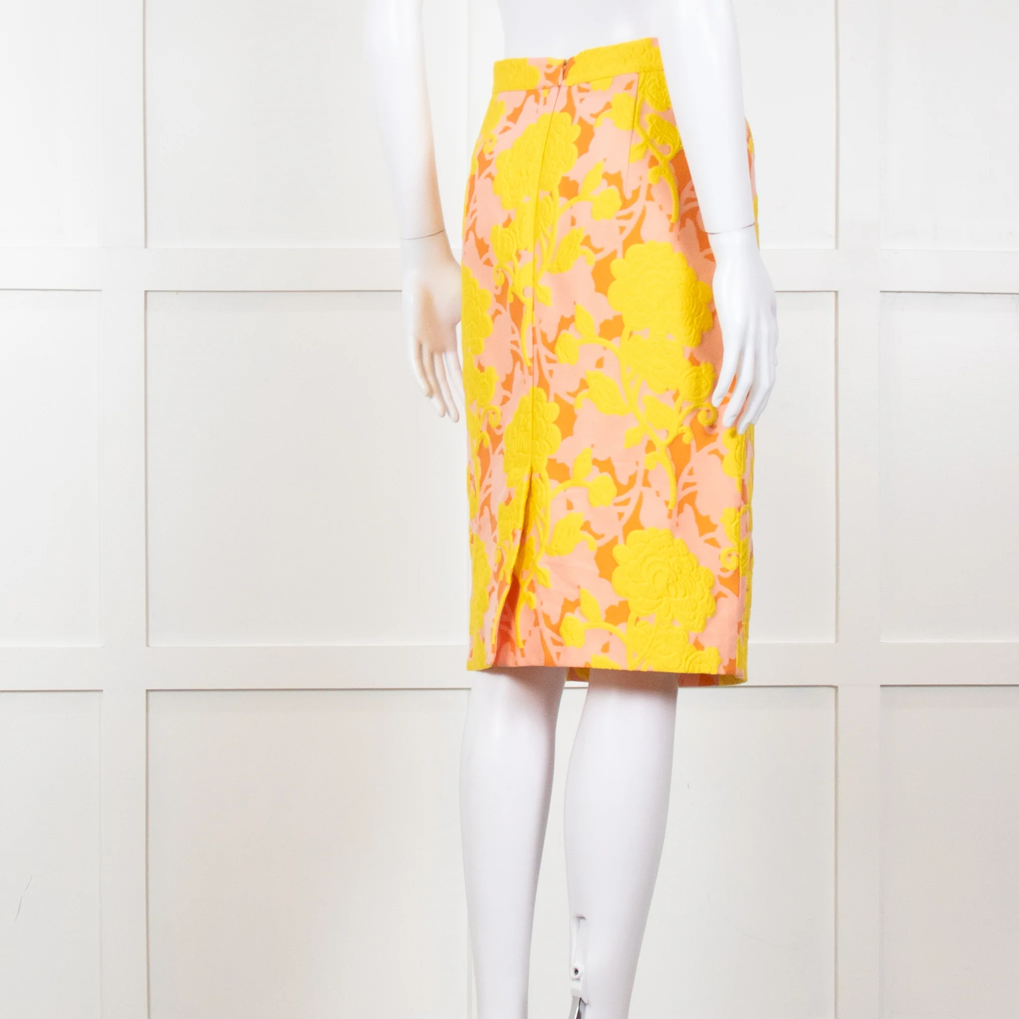 Miu Miu Peach Yellow Floral Brocade Pencil Skirt - Image 6