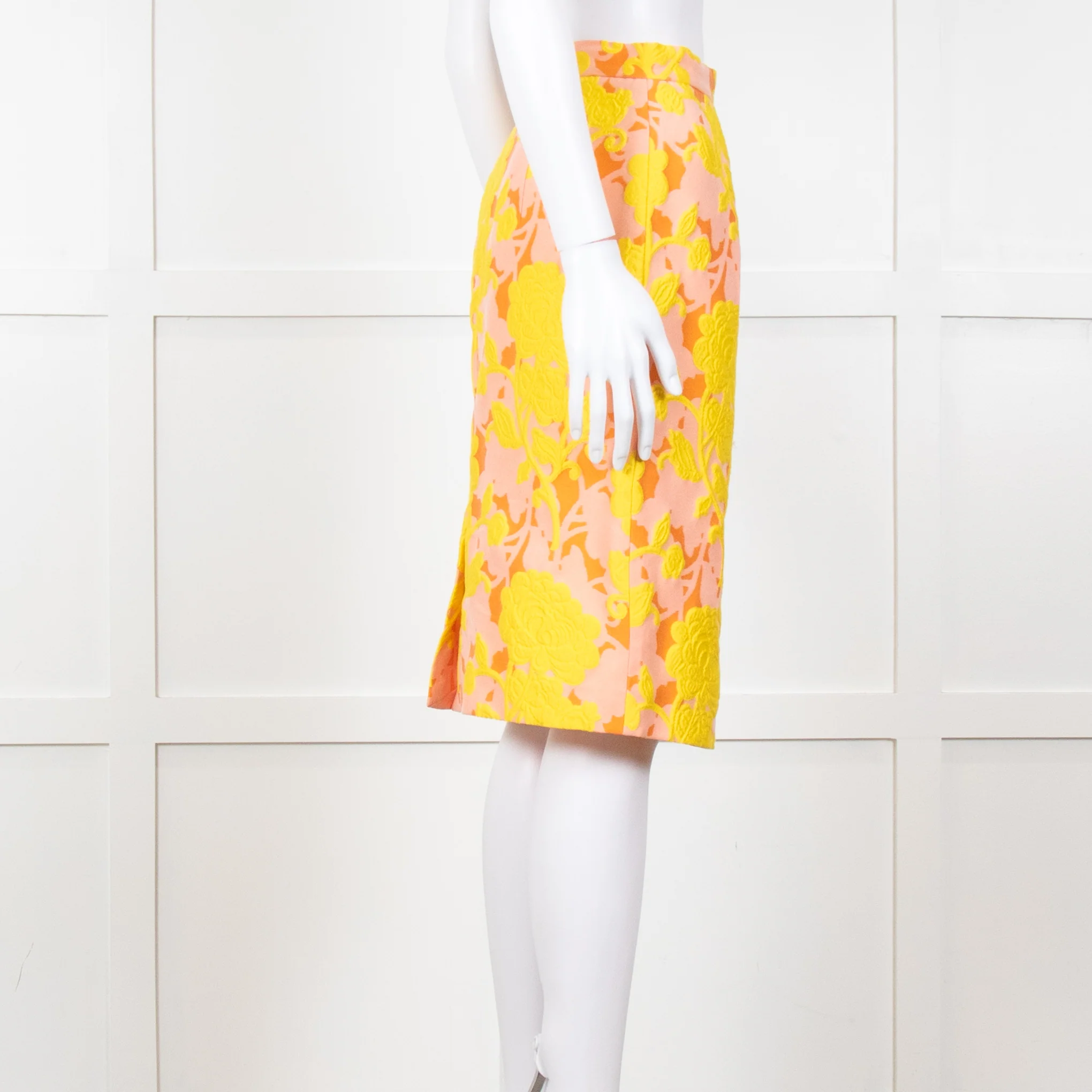 Miu Miu Peach Yellow Floral Brocade Pencil Skirt - Image 7