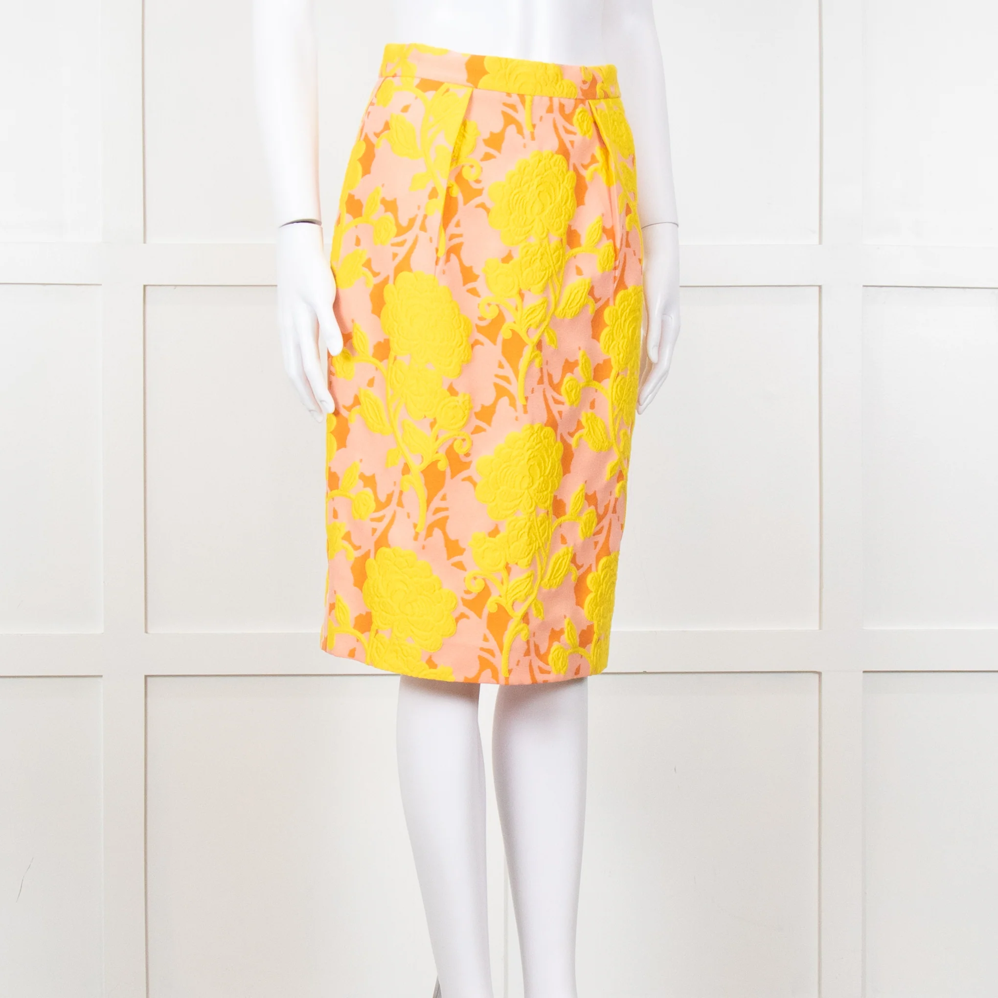 Miu Miu Peach Yellow Floral Brocade Pencil Skirt - Image 8
