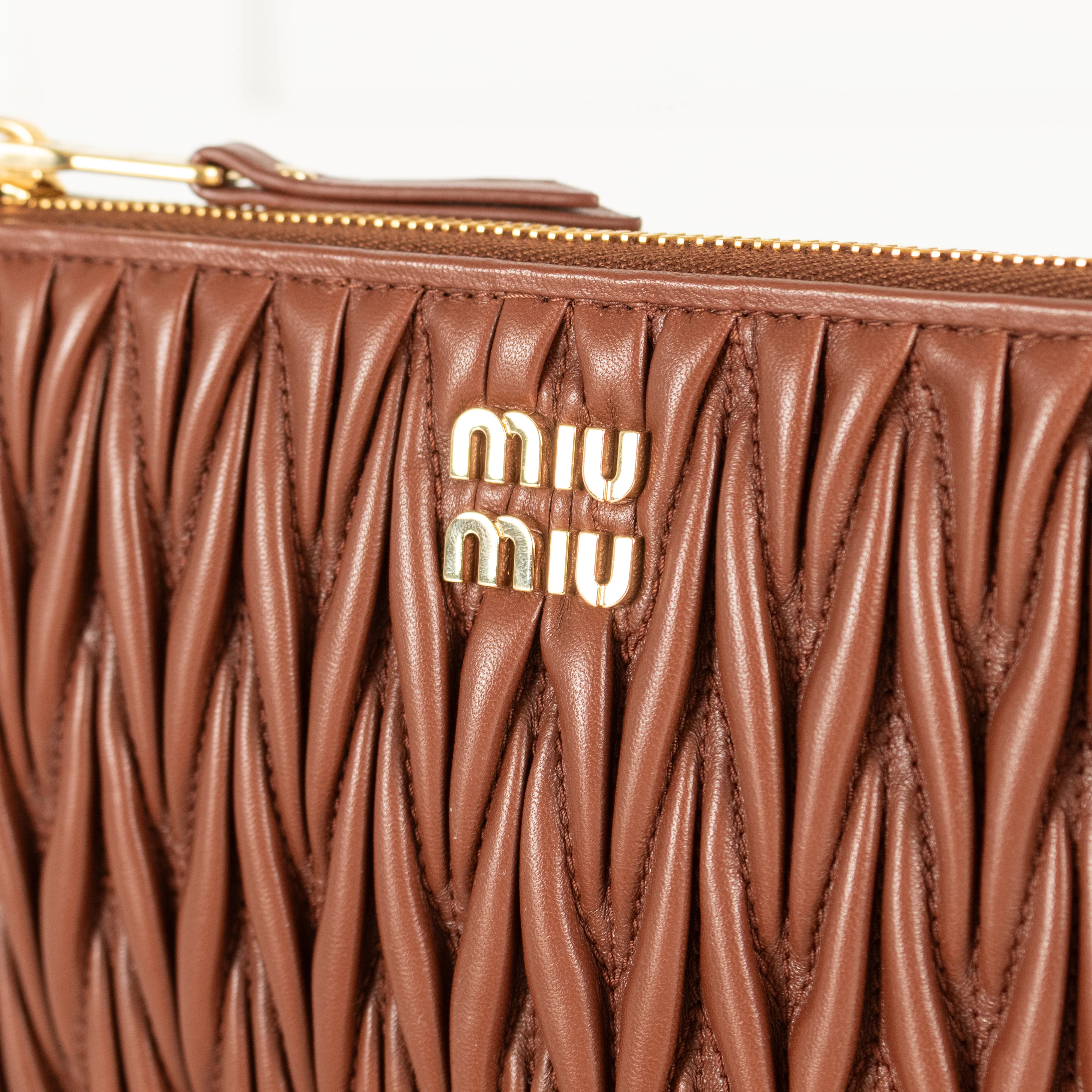 Miu Miu Tan Matelasse Nappa Leather Pouch Bag - Image 12