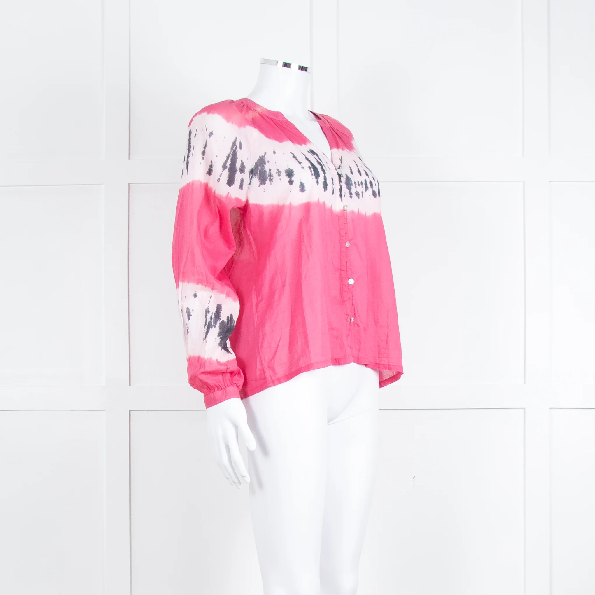 MKT Studio Pink Black Tie Dye Front Button Fine Cotton Top - Image 2