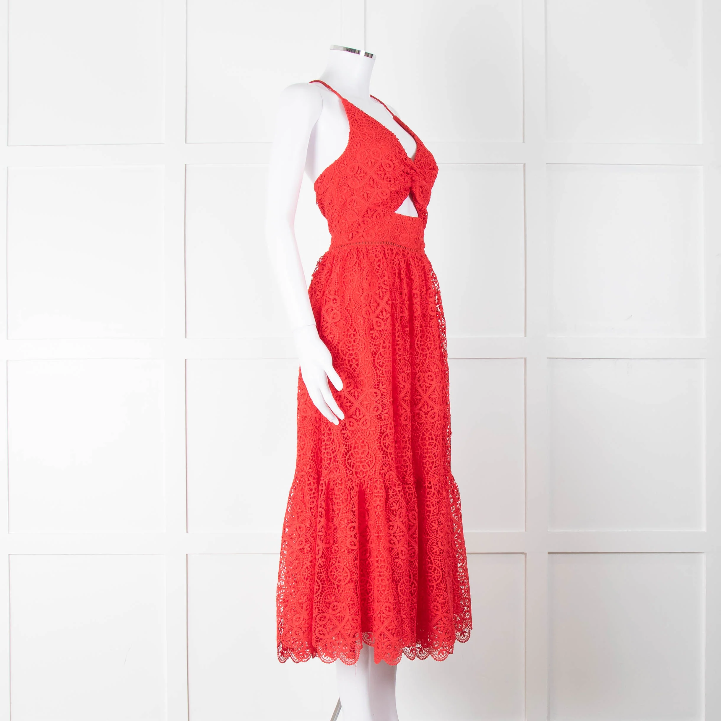 ML Monique Lhuillier Red Lace Sleeveless Midi Dress - Image 2